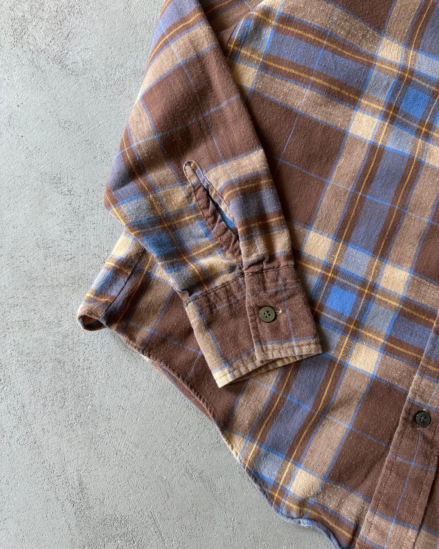 1980s - Brown/Blue Plaid Flannel - S/M