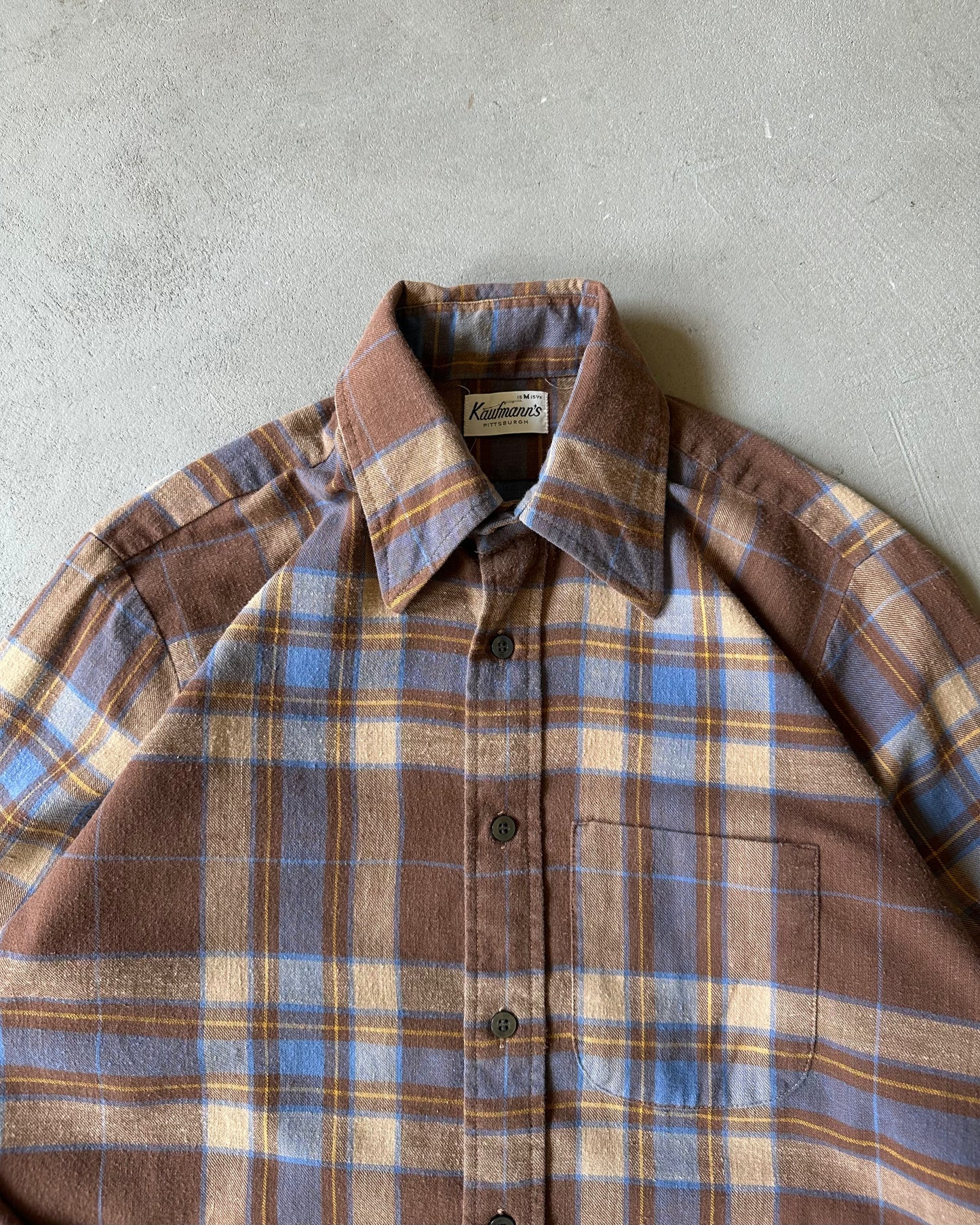 1980s - Brown/Blue Plaid Flannel - S/M