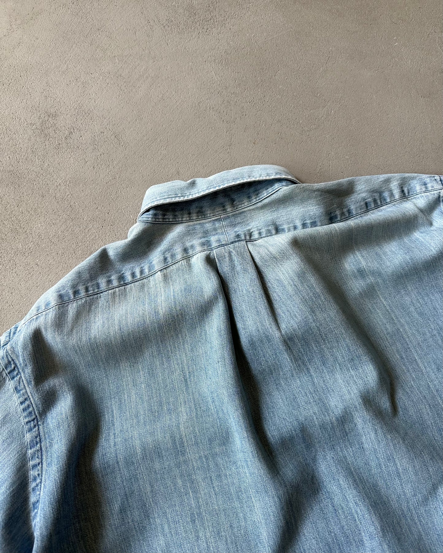 1990s - Faded Denim Ralph Lauren Shirt - XXL
