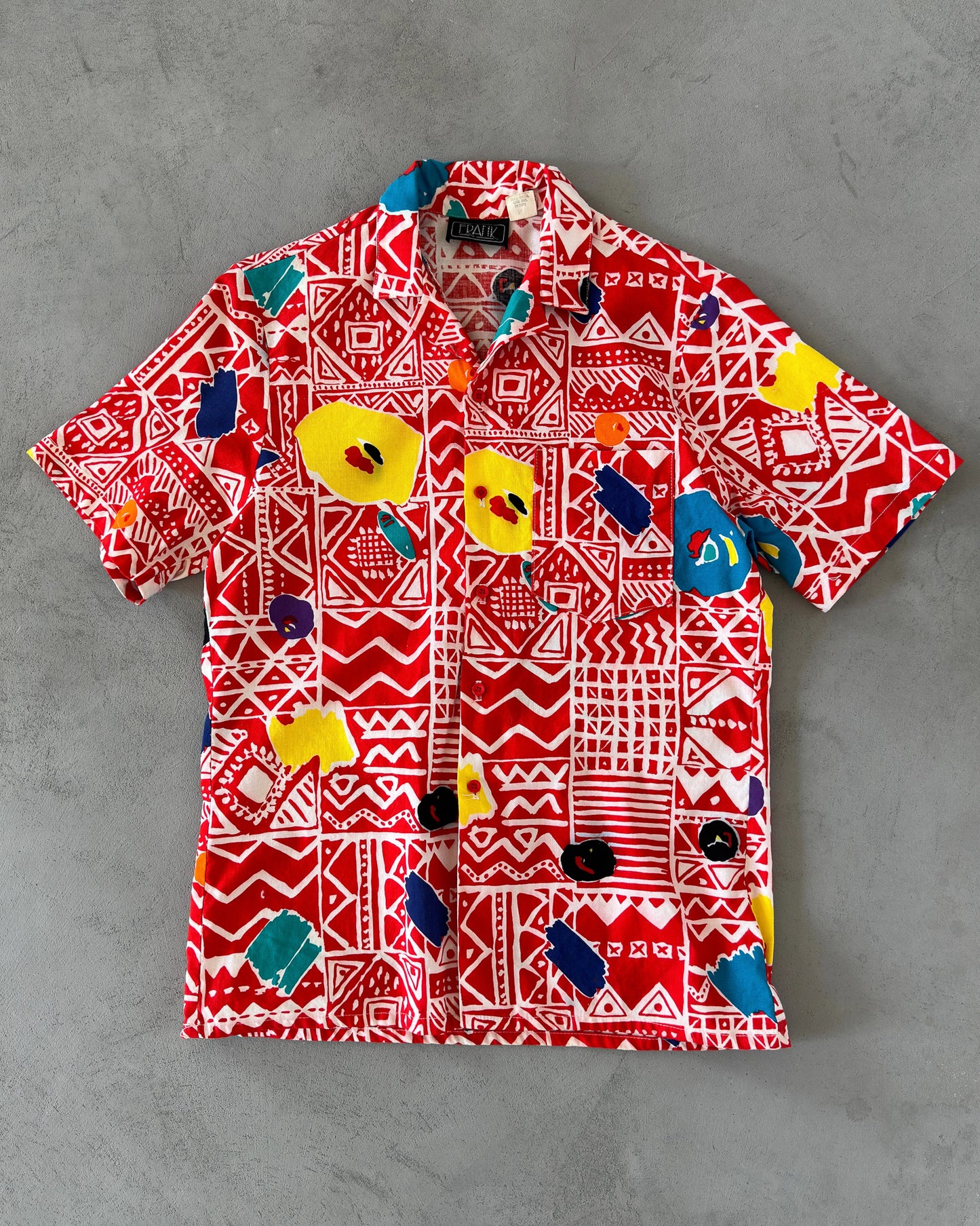 1980s - Red/Yellow Funky Shirt - M