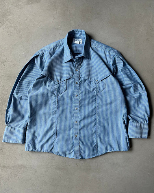 1970s - Blue Rockmount Striped Western Shirt - L