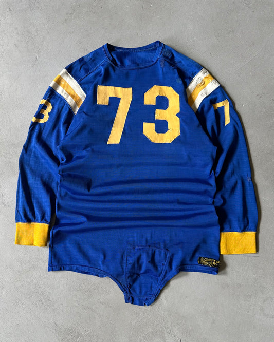 1950s - Distressed Blue/Yellow "73" Repaired Jersey - L/XL