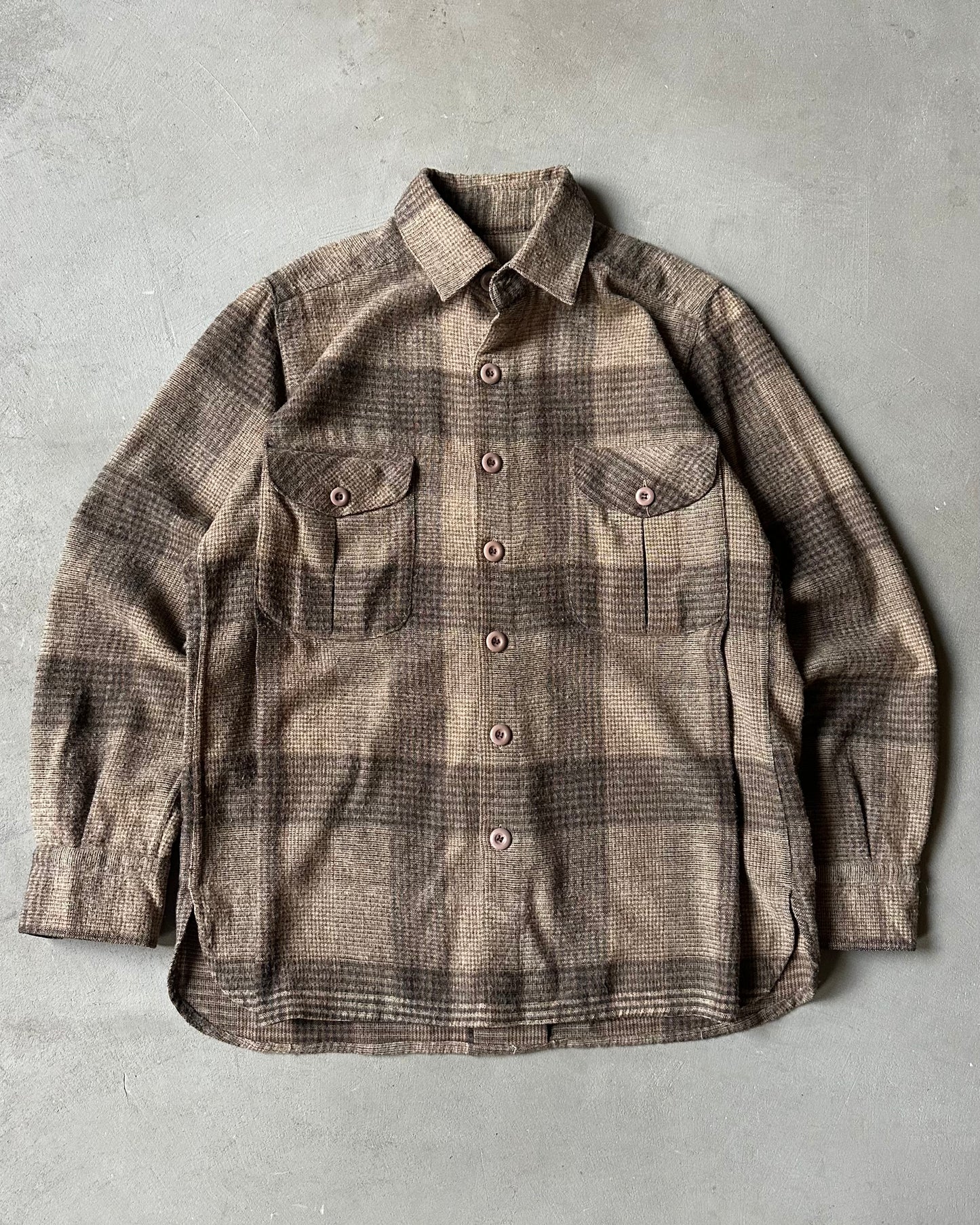 1980s - Brown Handmade Plaid Flannel - L