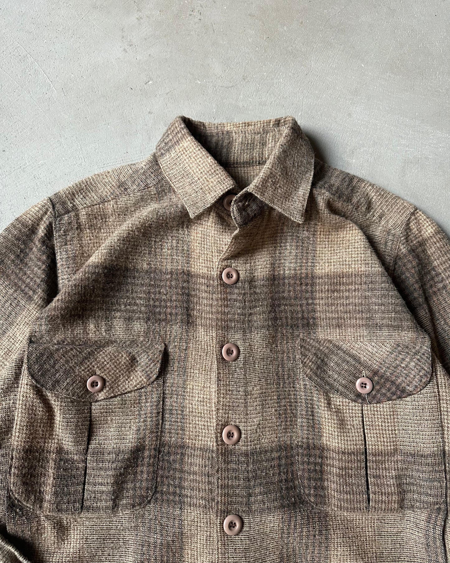 1980s - Brown Handmade Plaid Flannel - L