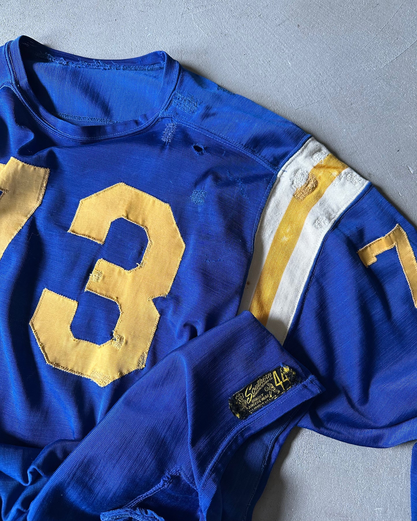 1950s - Distressed Blue/Yellow "73" Repaired Jersey - L/XL