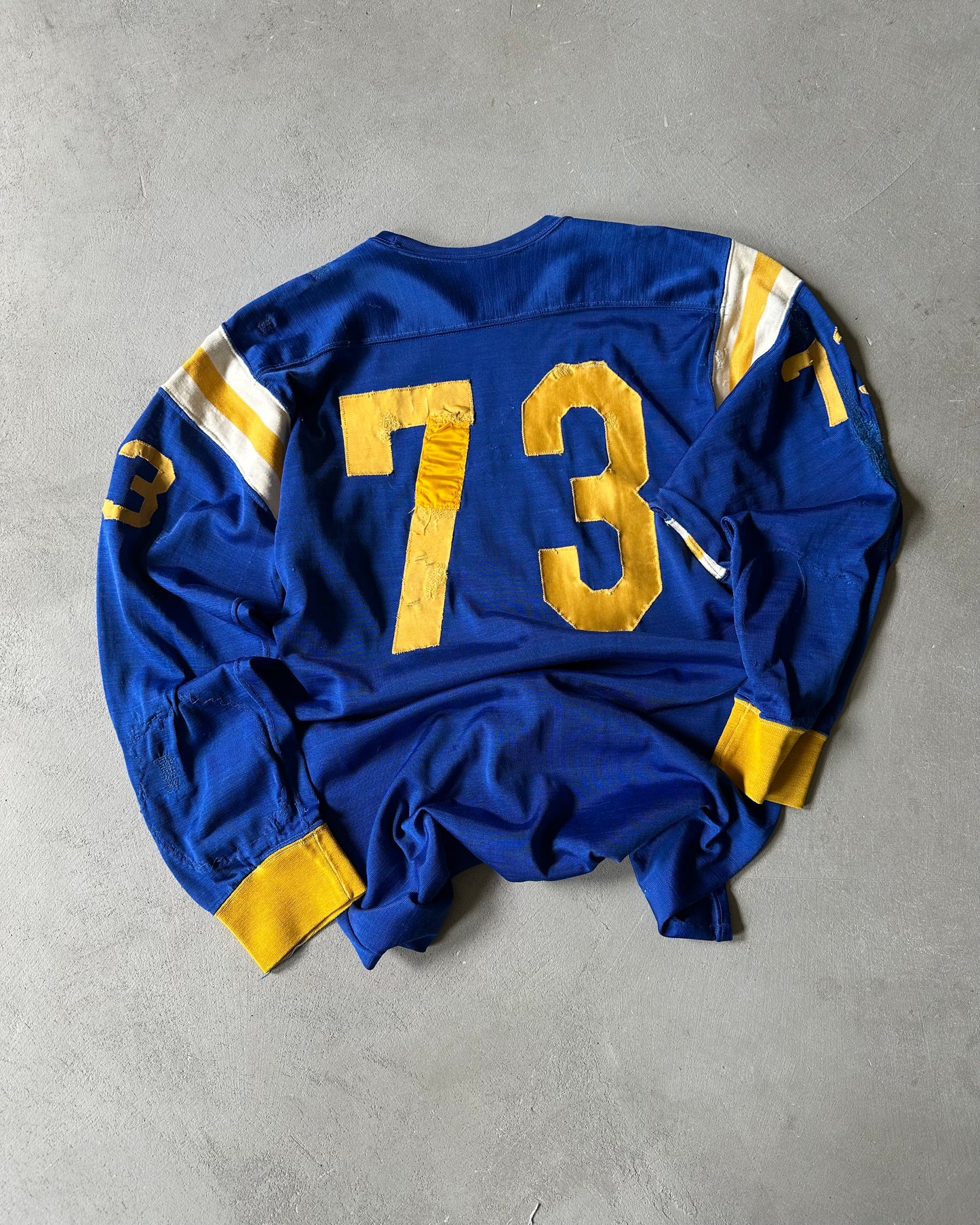 1950s - Distressed Blue/Yellow "73" Repaired Jersey - L/XL