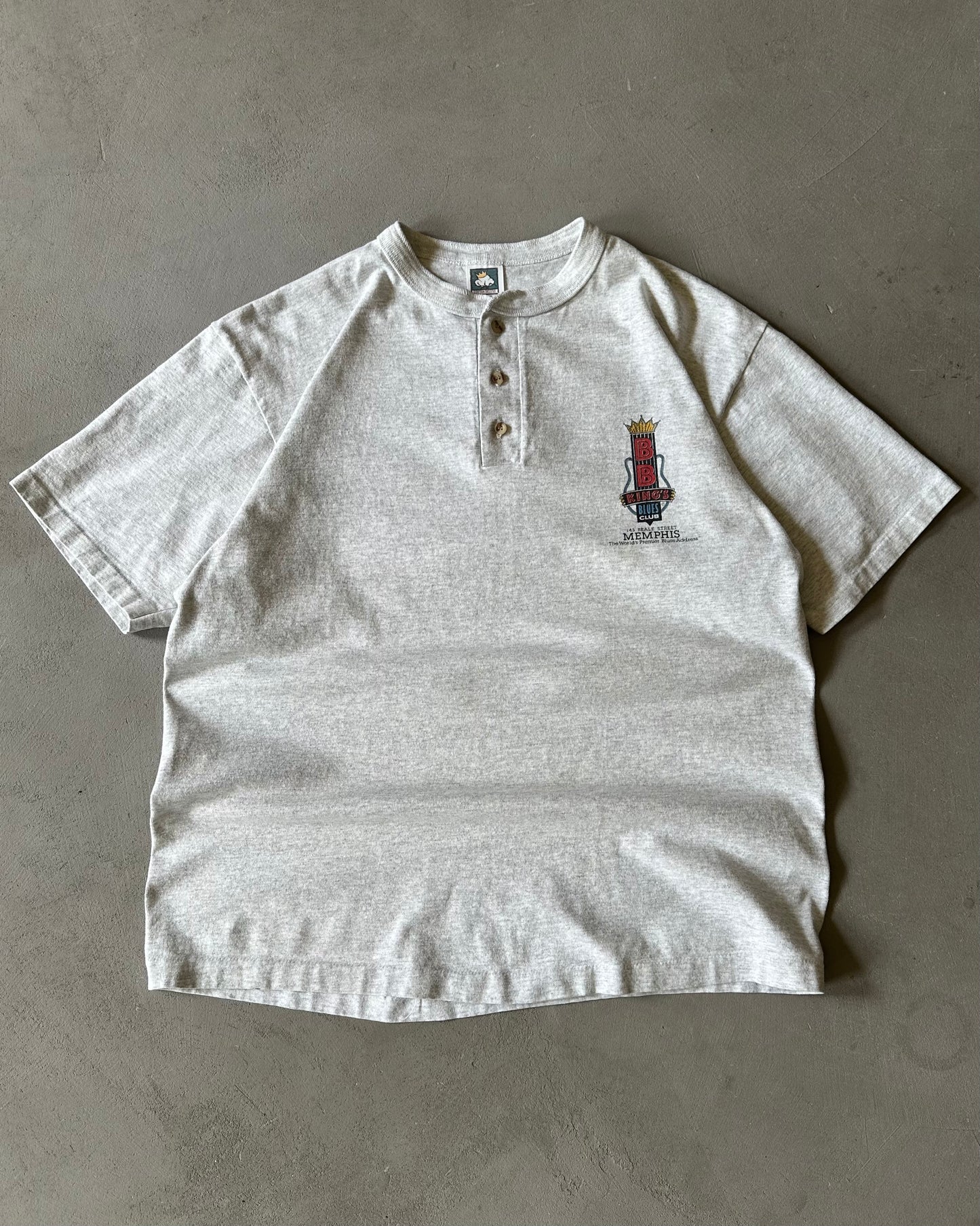 1990s - Ash Grey B.B King's Henley T-Shirt - L