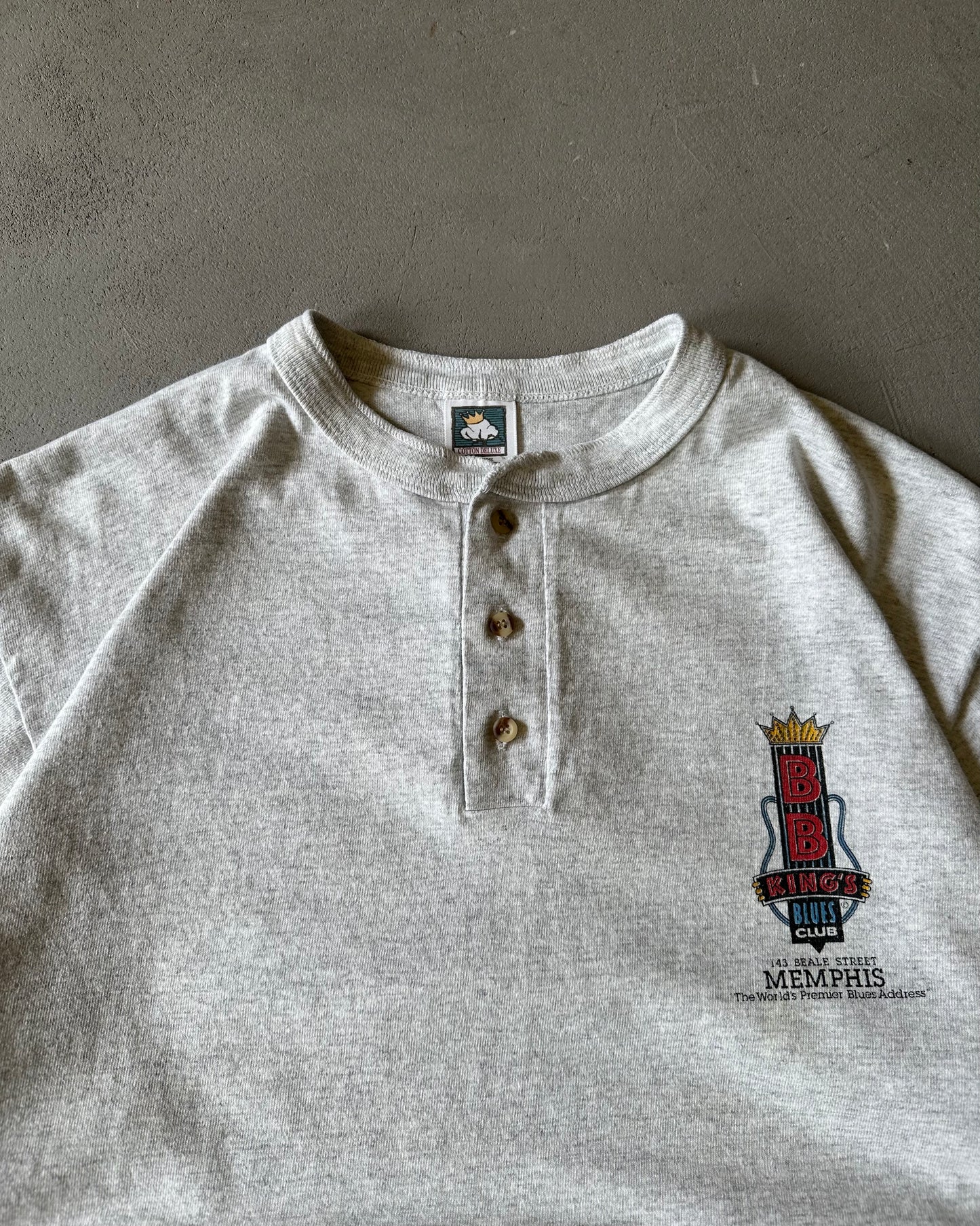 1990s - Ash Grey B.B King's Henley T-Shirt - L