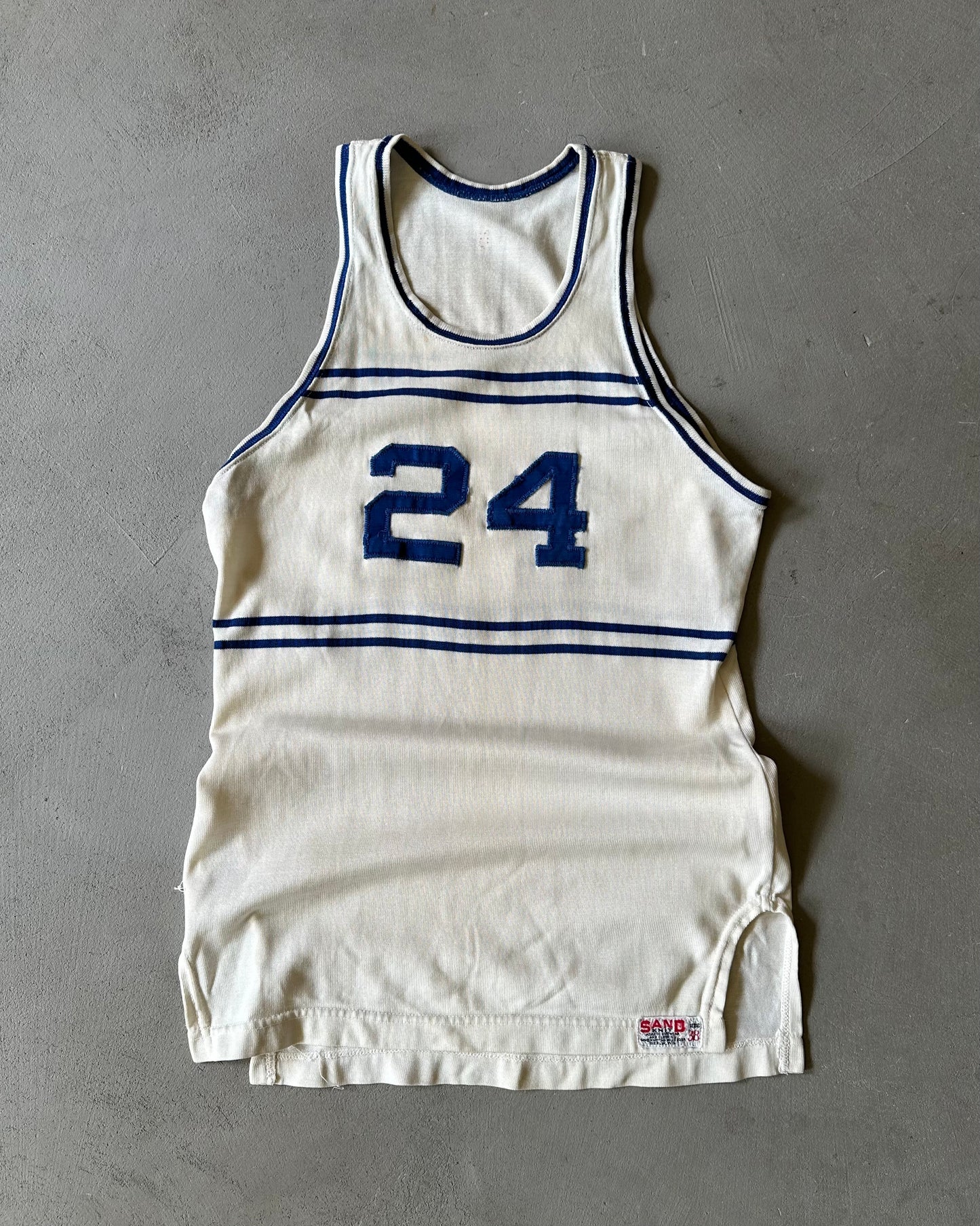 1950s - White/Blue "24" Basketball Jersey - XS/S