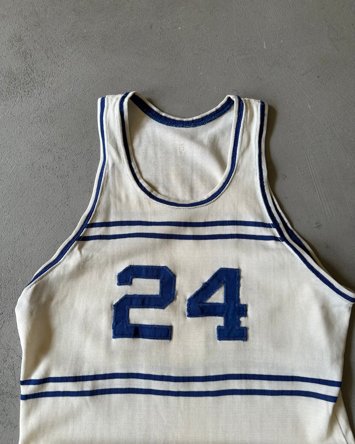 1950s - White/Blue "24" Basketball Jersey - XS/S