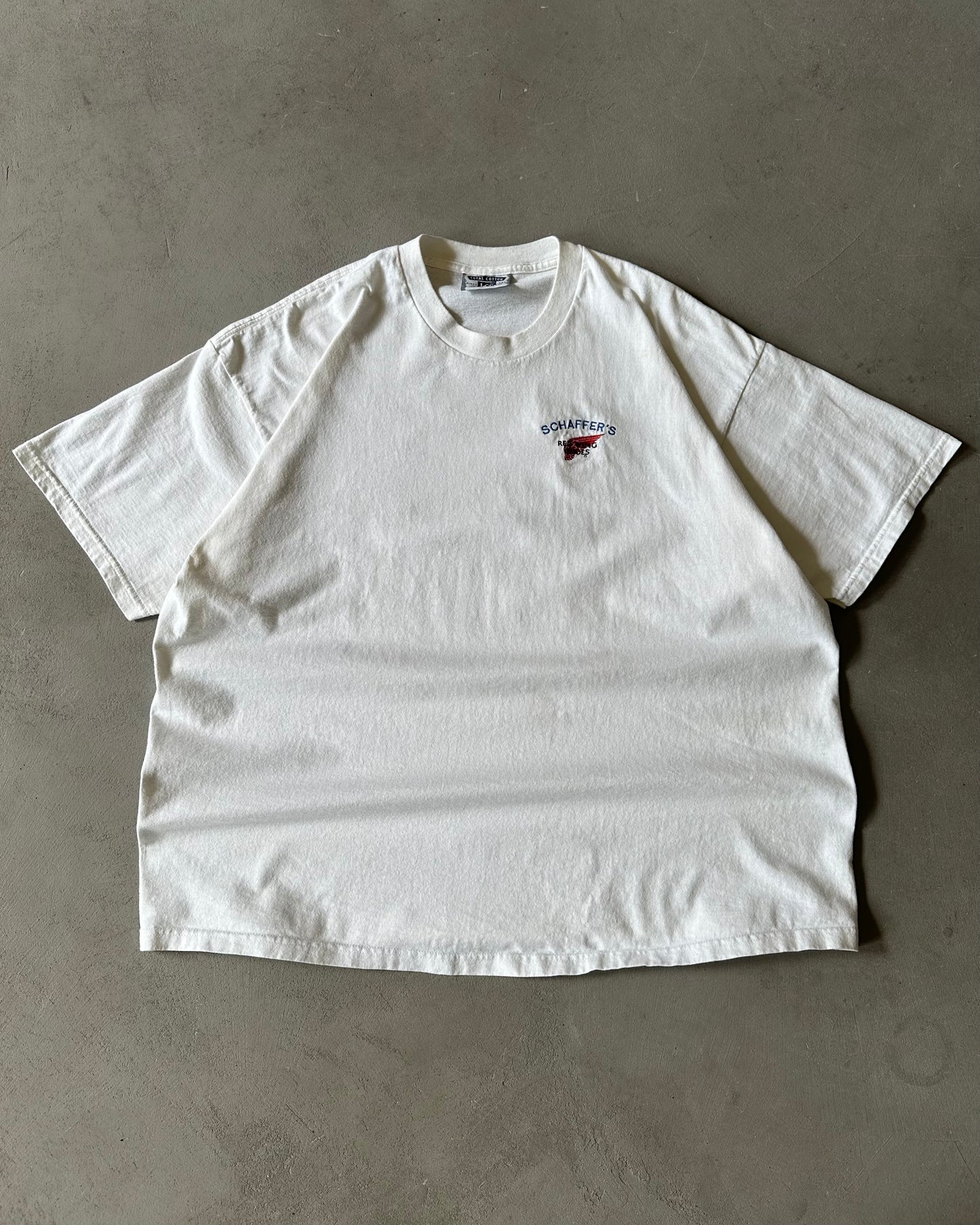 1990s - White Schaffer's Red Wings Shoes T-Shirt - XXL