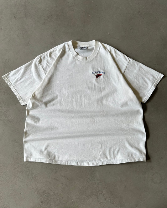 1990s - White Schaffer's Red Wings Shoes T-Shirt - XXL