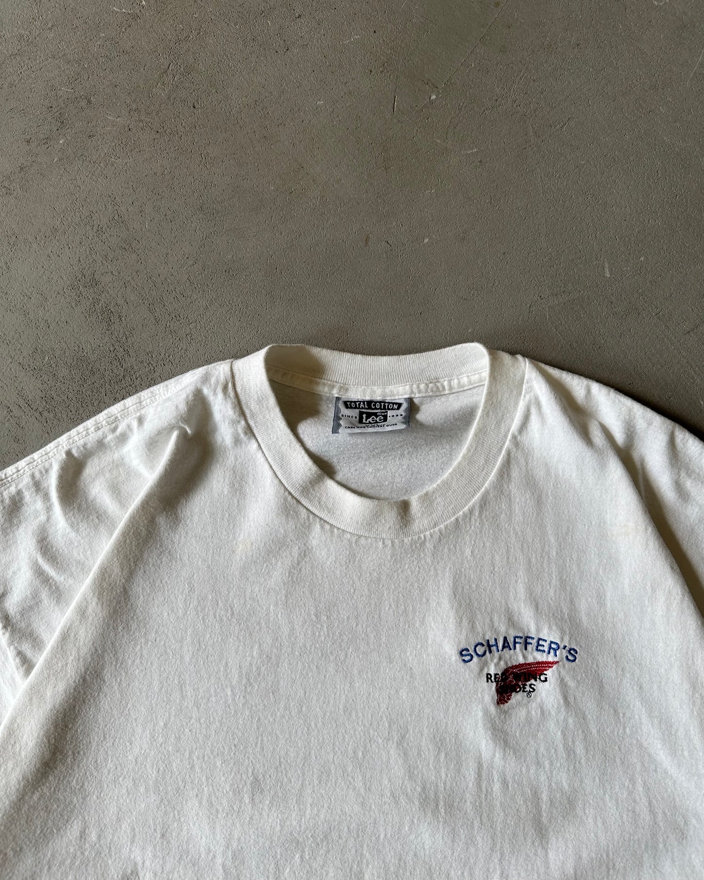 1990s - White Schaffer's Red Wings Shoes T-Shirt - XXL
