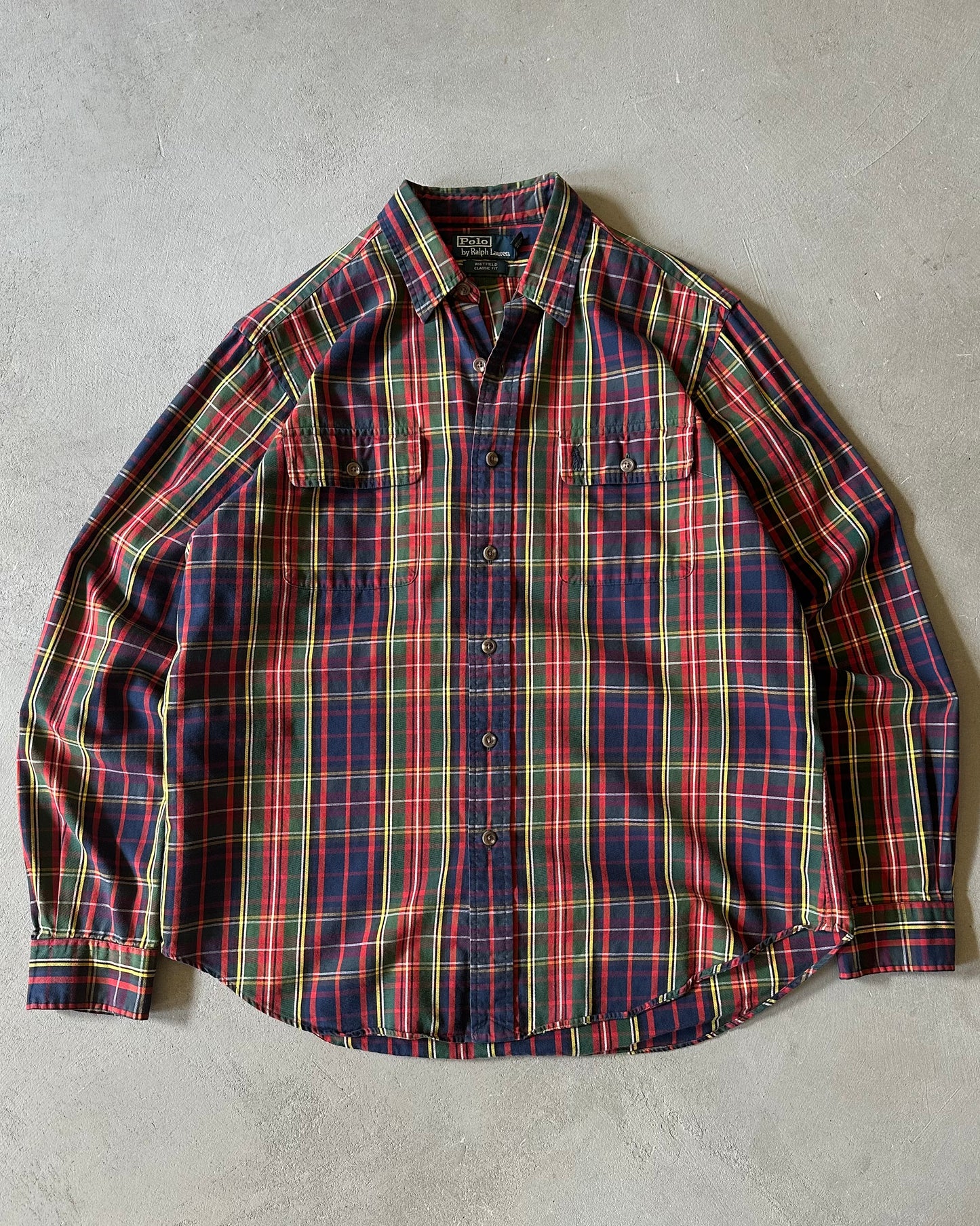 2000s - Navy/Green Polo RL Plaid Whitfield Shirt - L