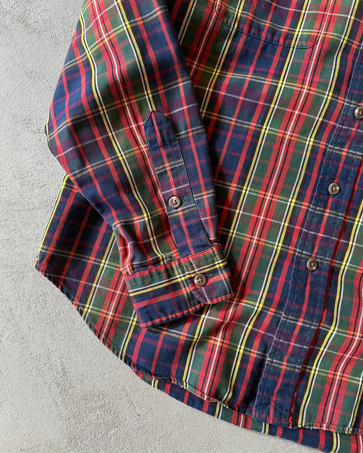 2000s - Navy/Green Polo RL Plaid Whitfield Shirt - L