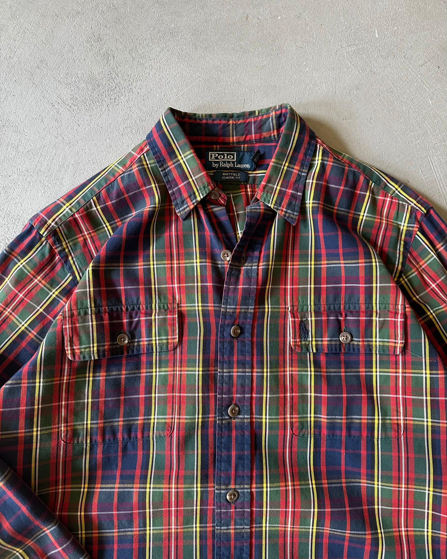 2000s - Navy/Green Polo RL Plaid Whitfield Shirt - L