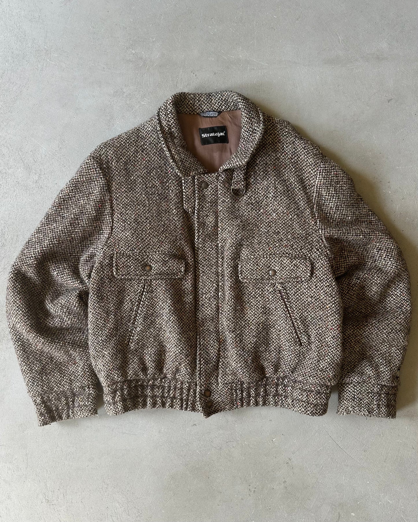 1980s - Tan/Black Wool Bomber Jacket - L/XL