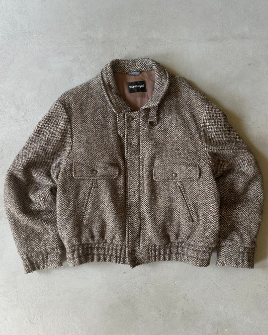 1980s - Tan/Black Wool Bomber Jacket - L/XL