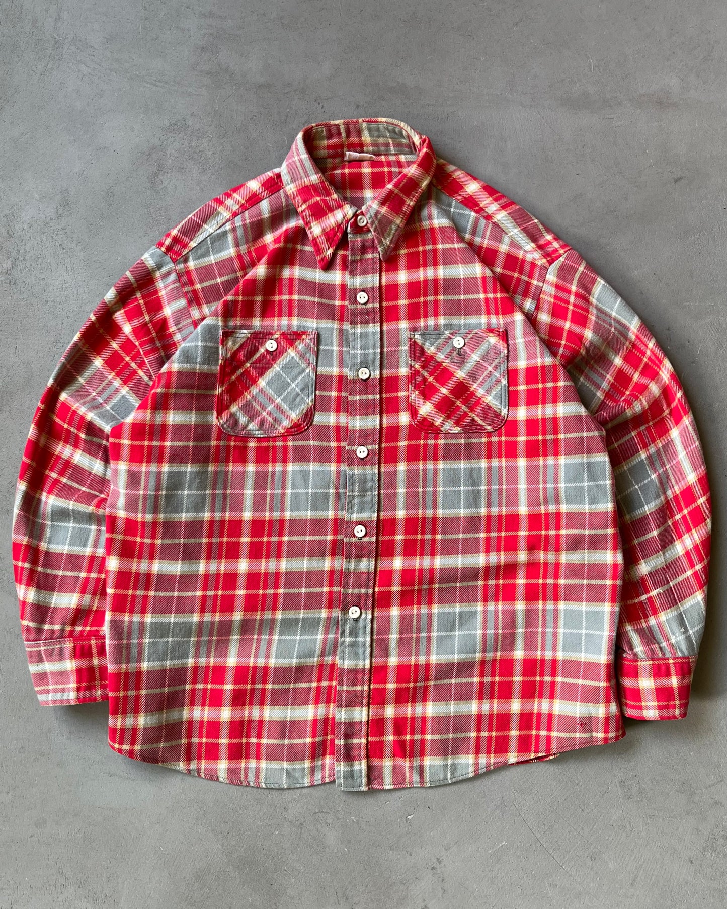 1970s - Distressed Red/Gre ELY Plaid Flannel - L