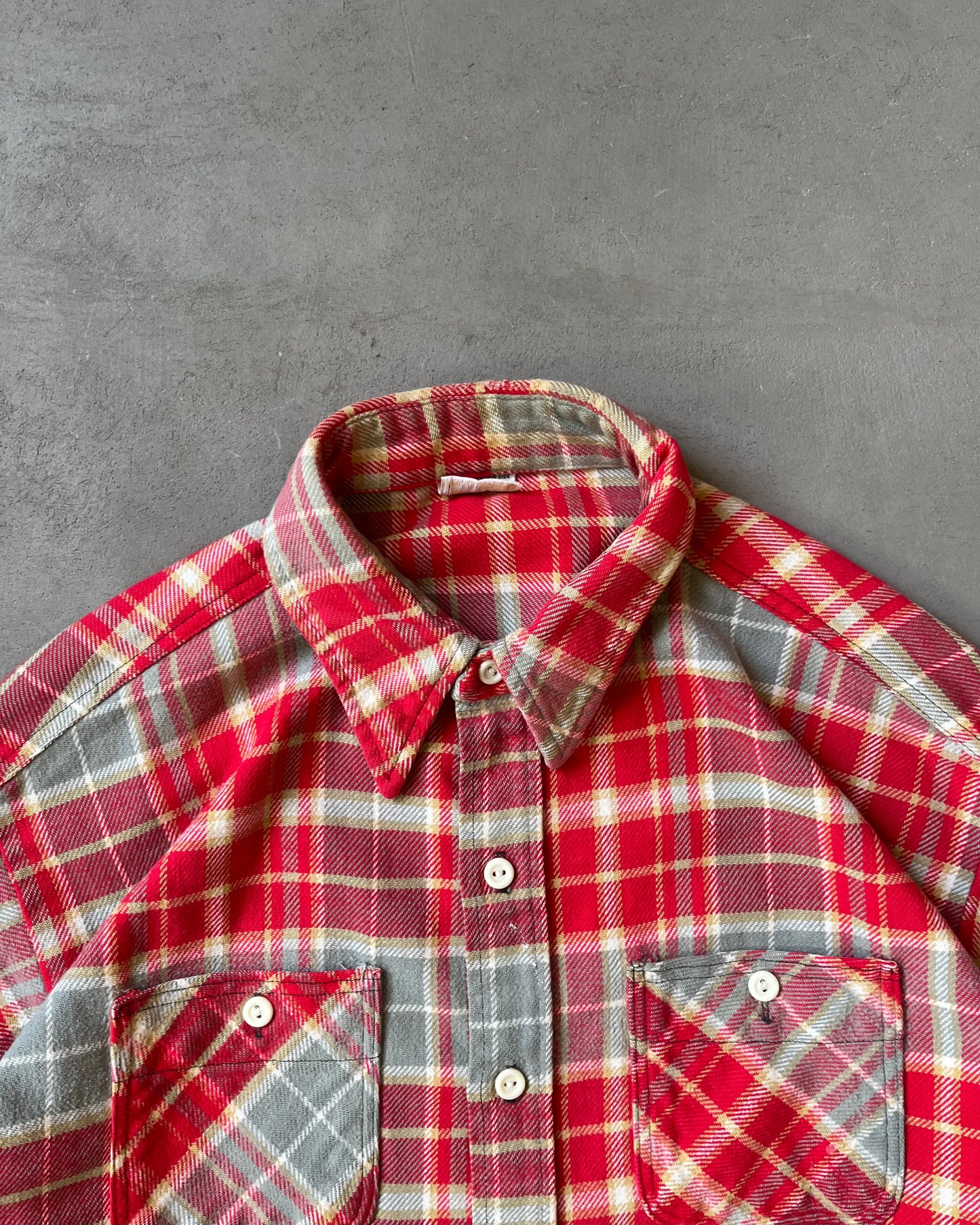 1970s - Distressed Red/Gre ELY Plaid Flannel - L