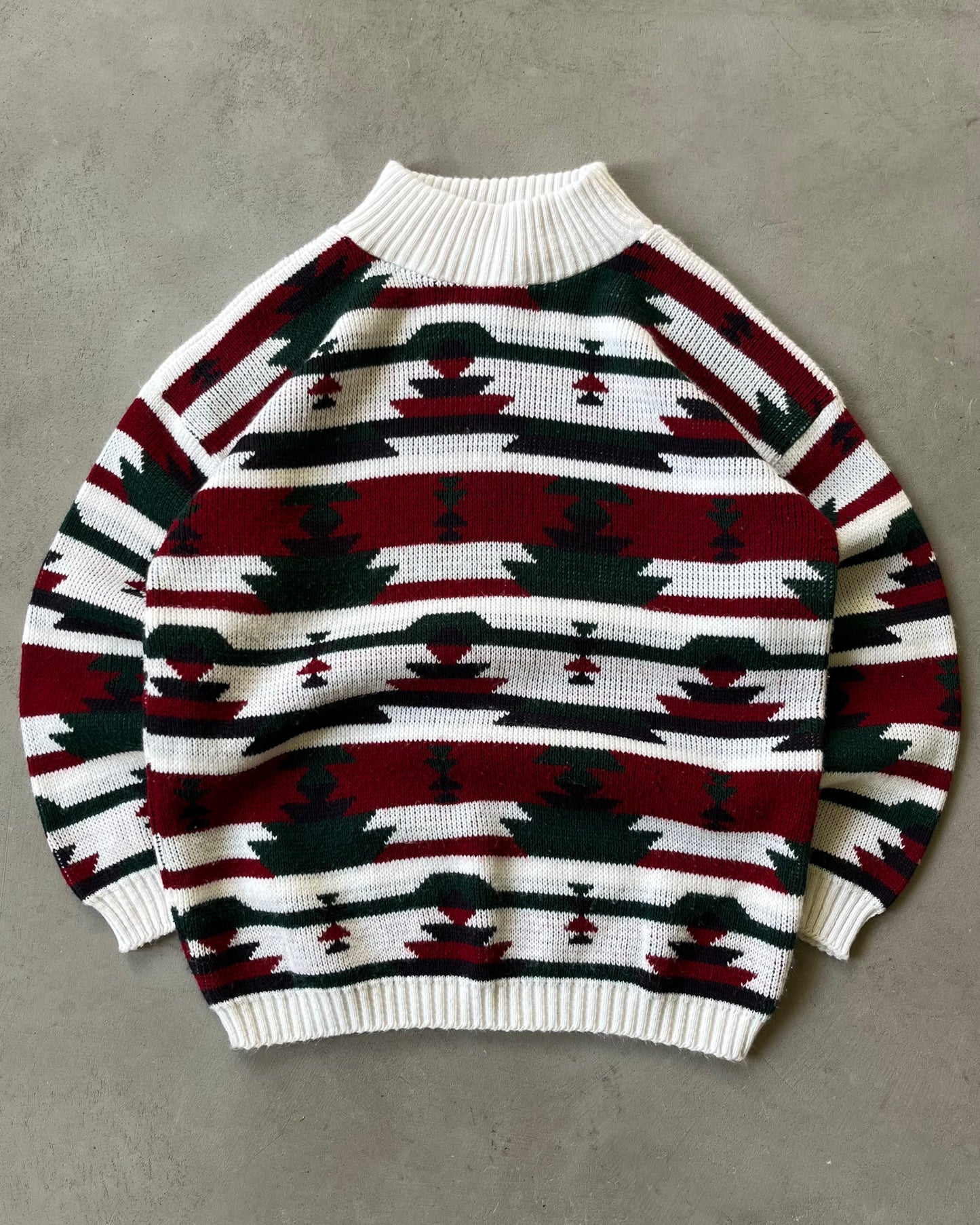 1990s - Red/Green Aztec Women's Sweater - (W)XL