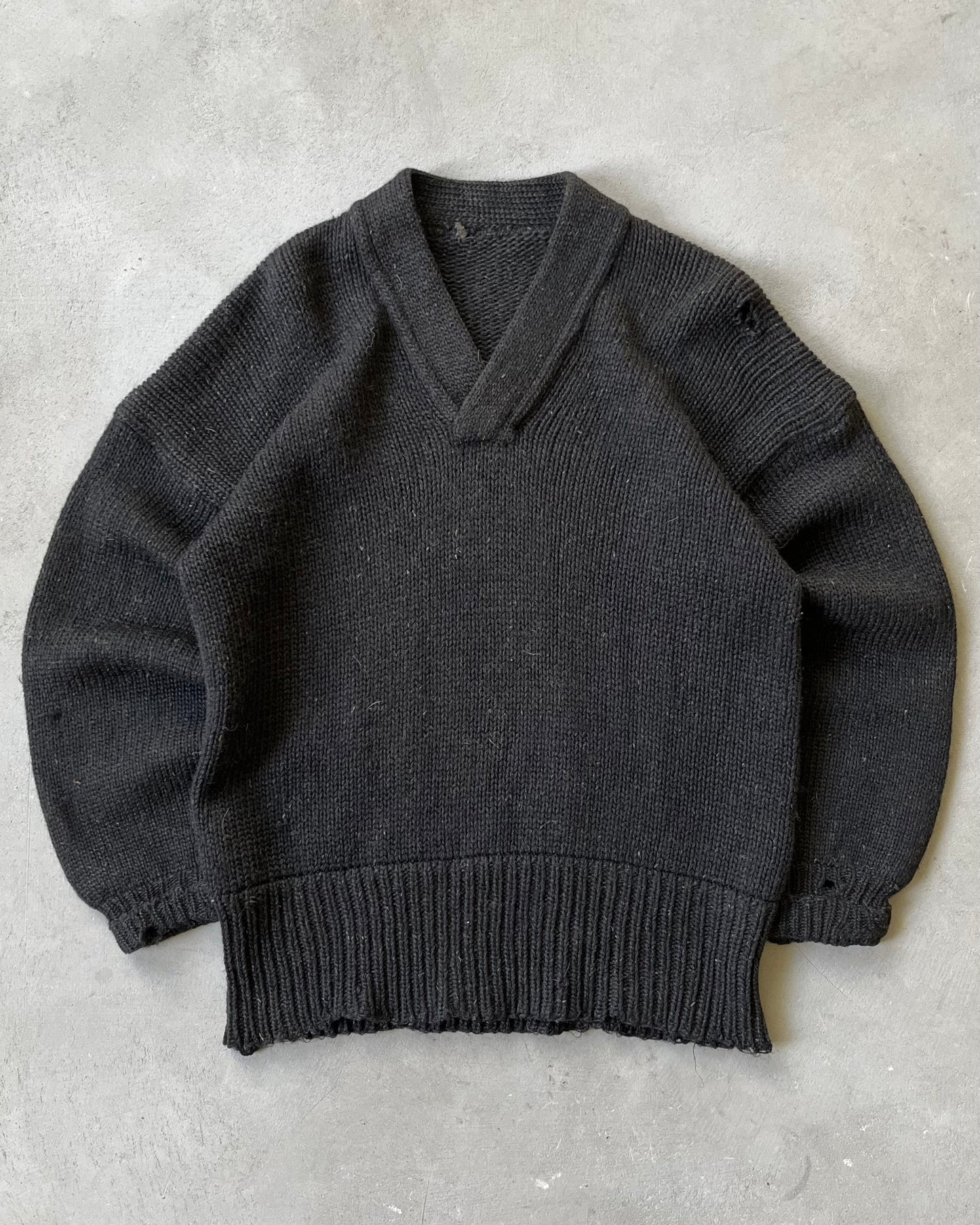 1950s - Distressed Black Wool Sweater - L