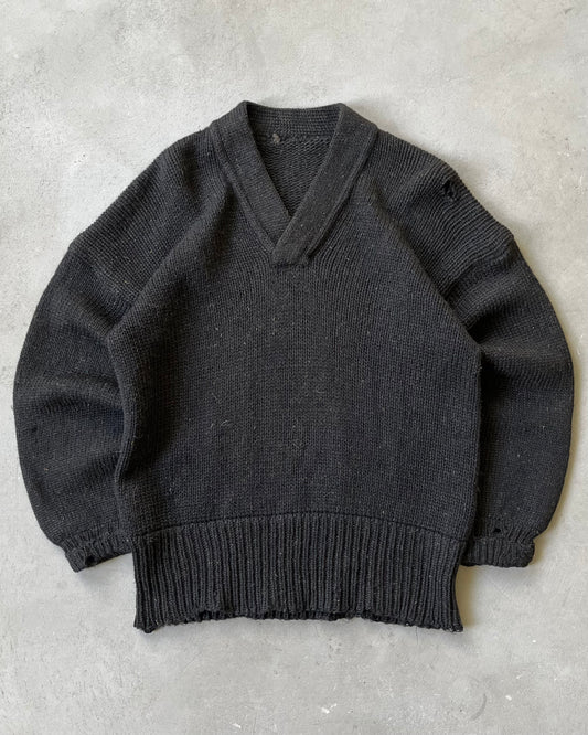 1950s - Distressed Black Wool Sweater - L