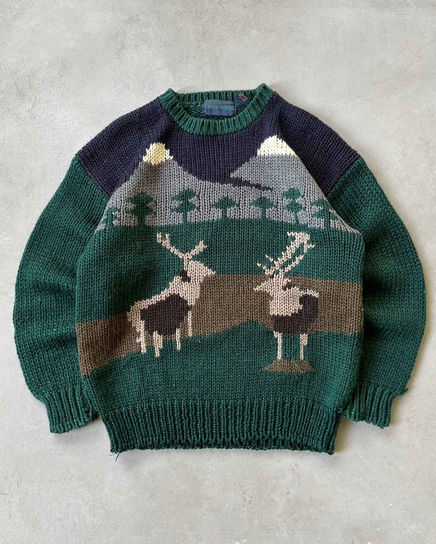 1990s - Green/Navy Deer Sweater - L/XL