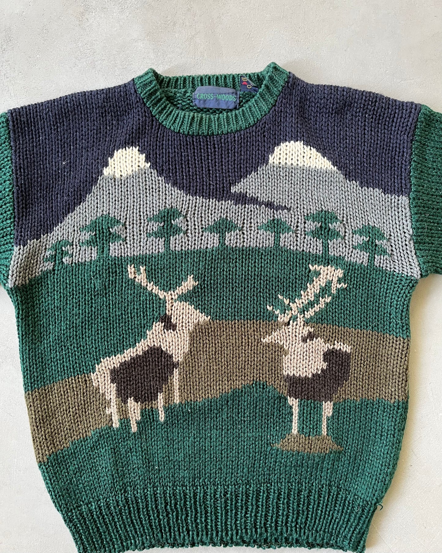 1990s - Green/Navy Deer Sweater - L/XL