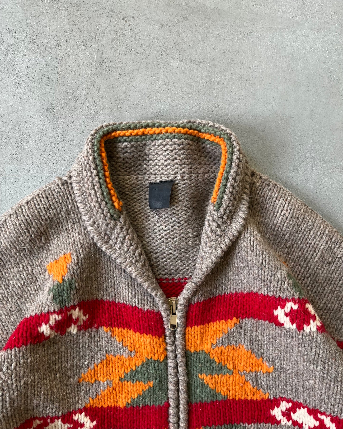 1980s - Brown/Red Navajo Wool Zip Sweater - XL