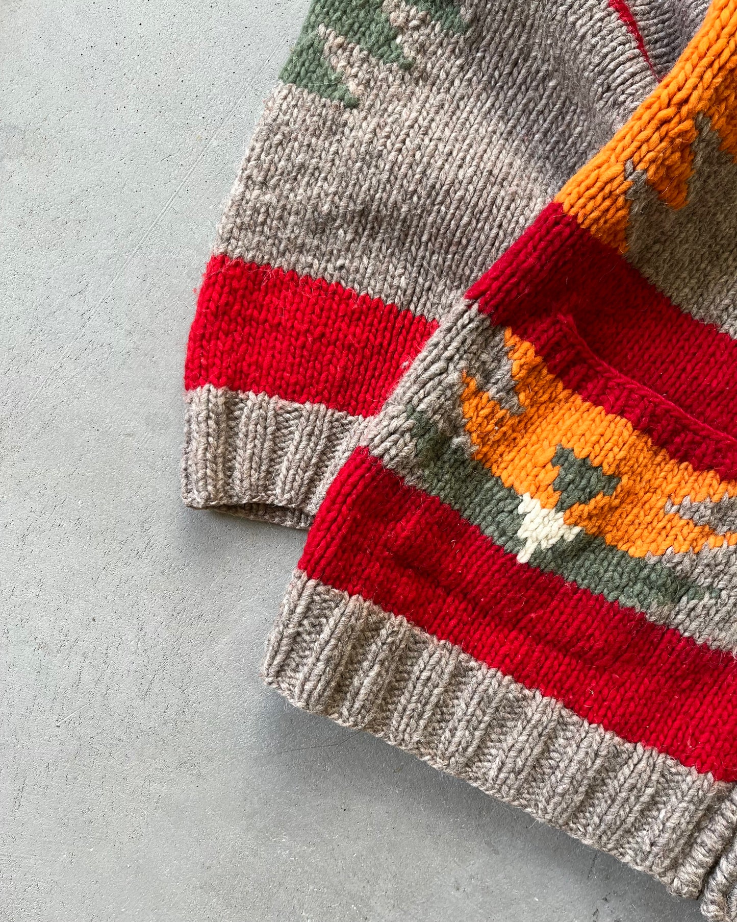 1980s - Brown/Red Navajo Wool Zip Sweater - XL