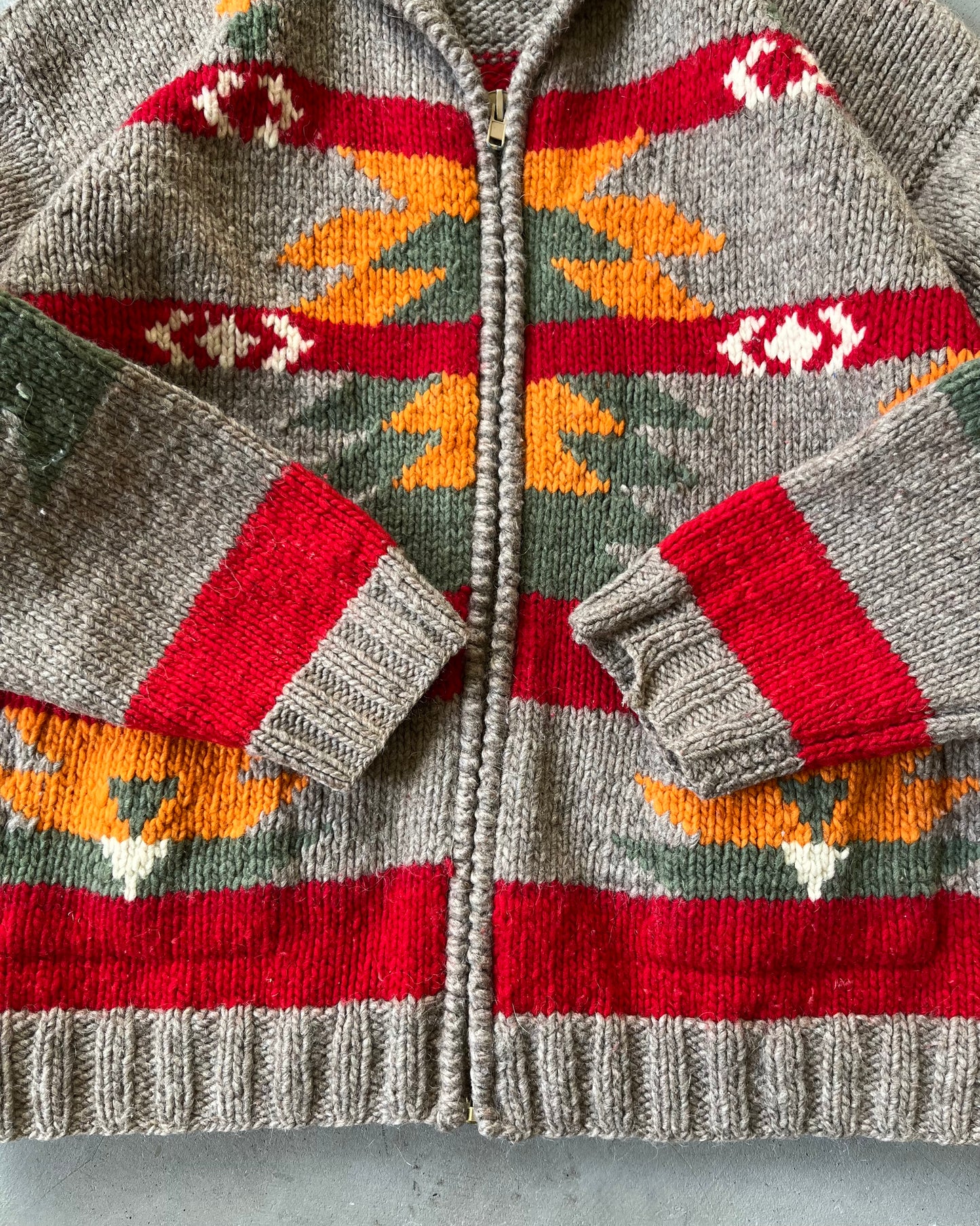 1980s - Brown/Red Navajo Wool Zip Sweater - XL