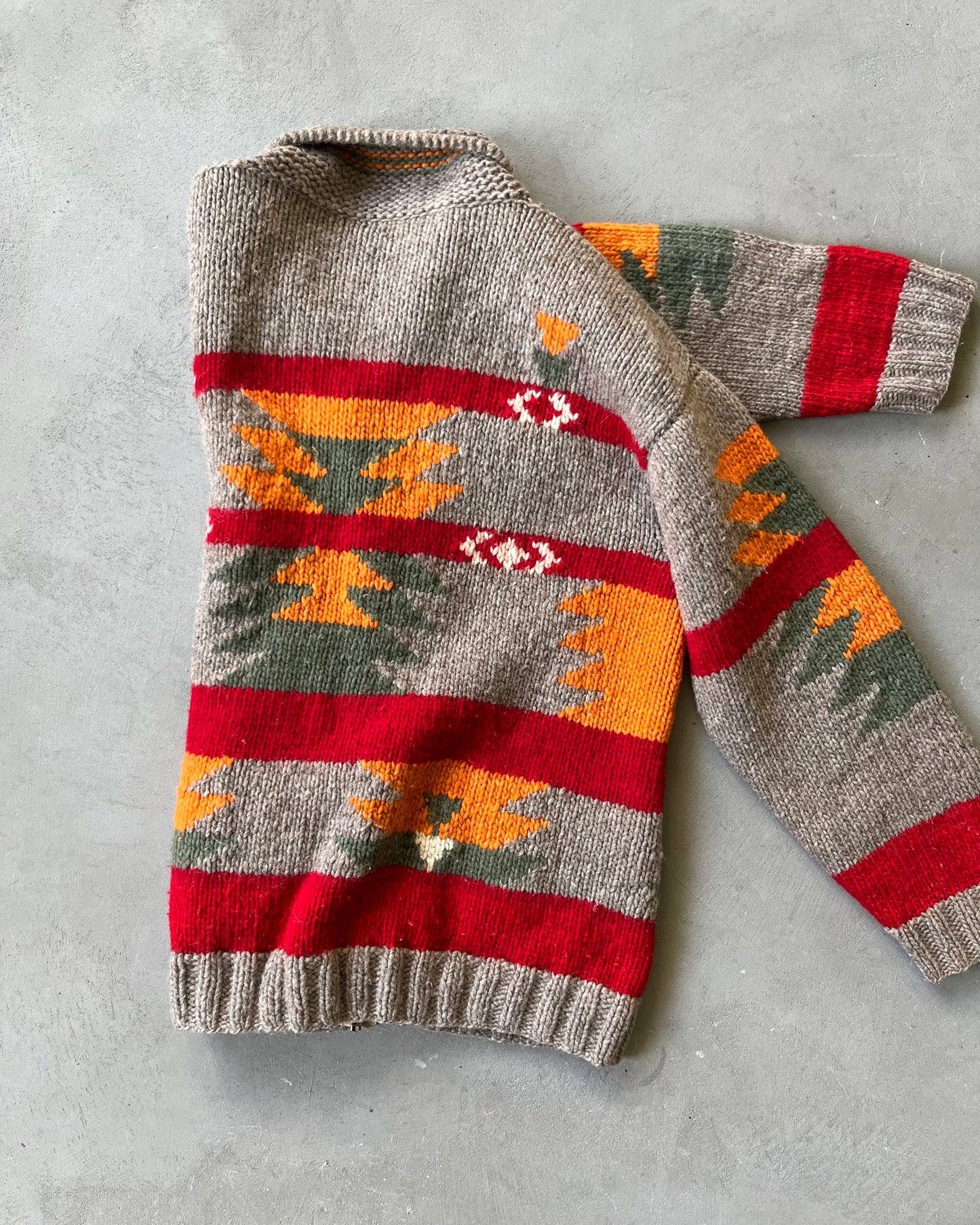 1980s - Brown/Red Navajo Wool Zip Sweater - XL