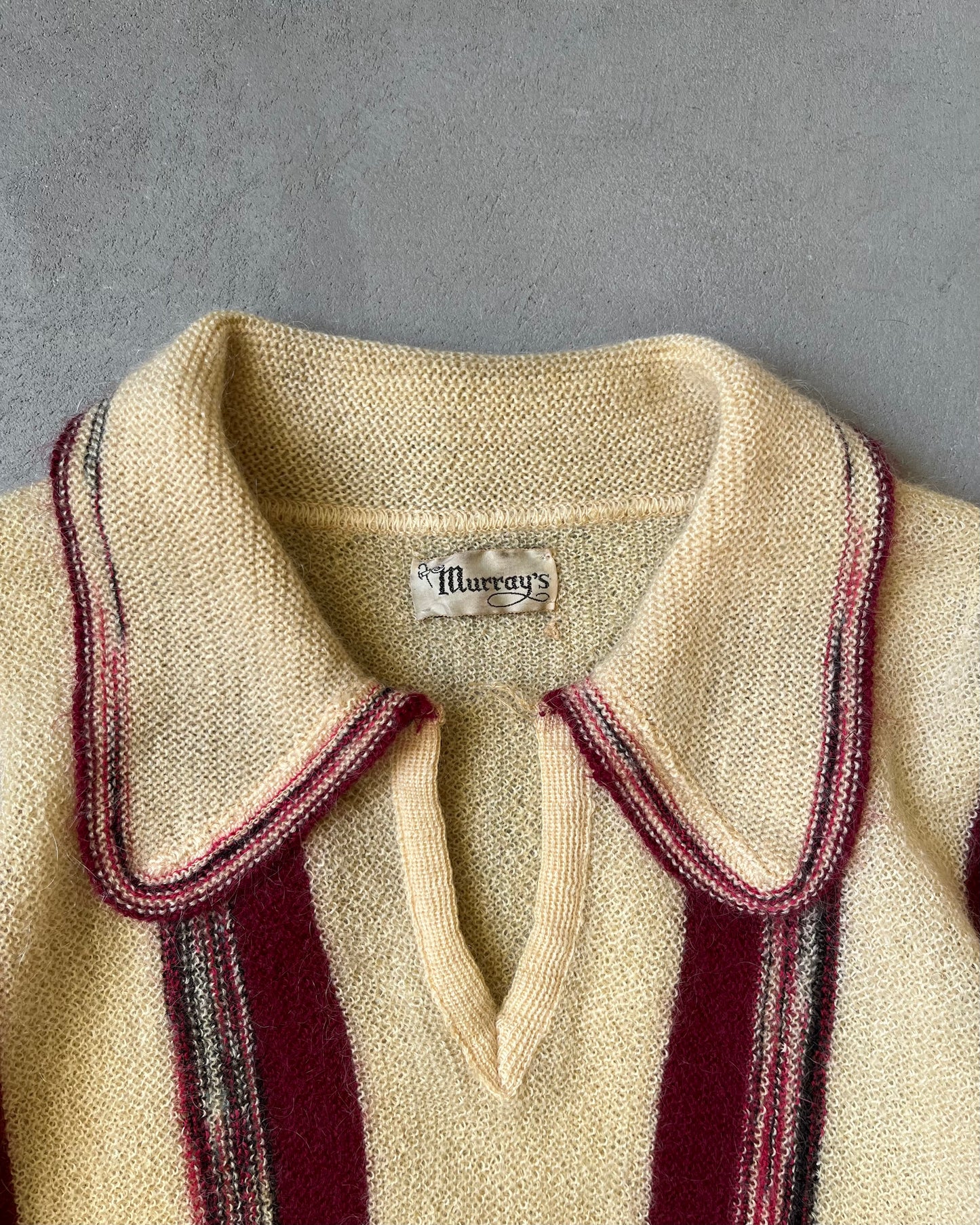 1950s - Cream/Red Wool Collared Sweater - M/L