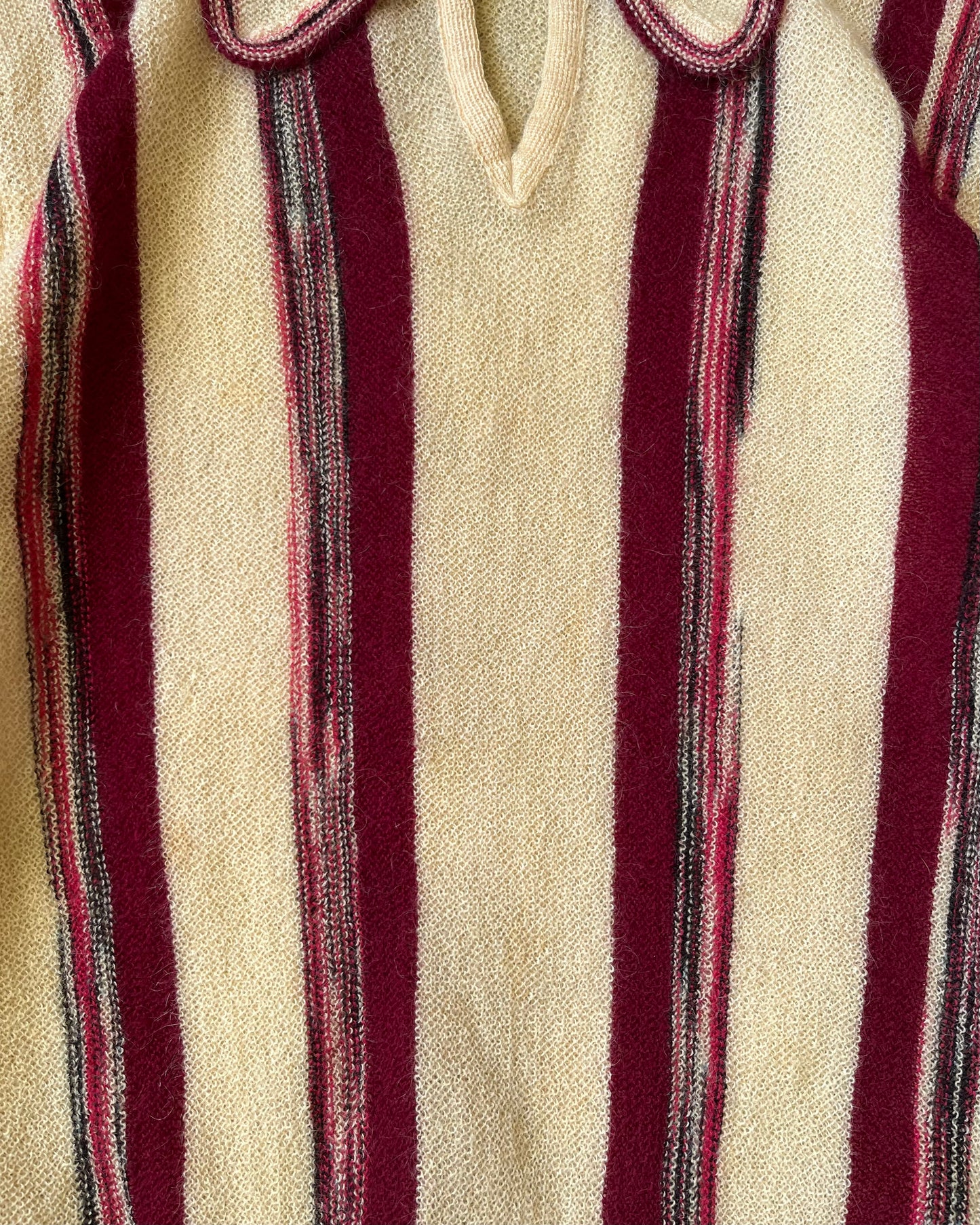 1950s - Cream/Red Wool Collared Sweater - M/L