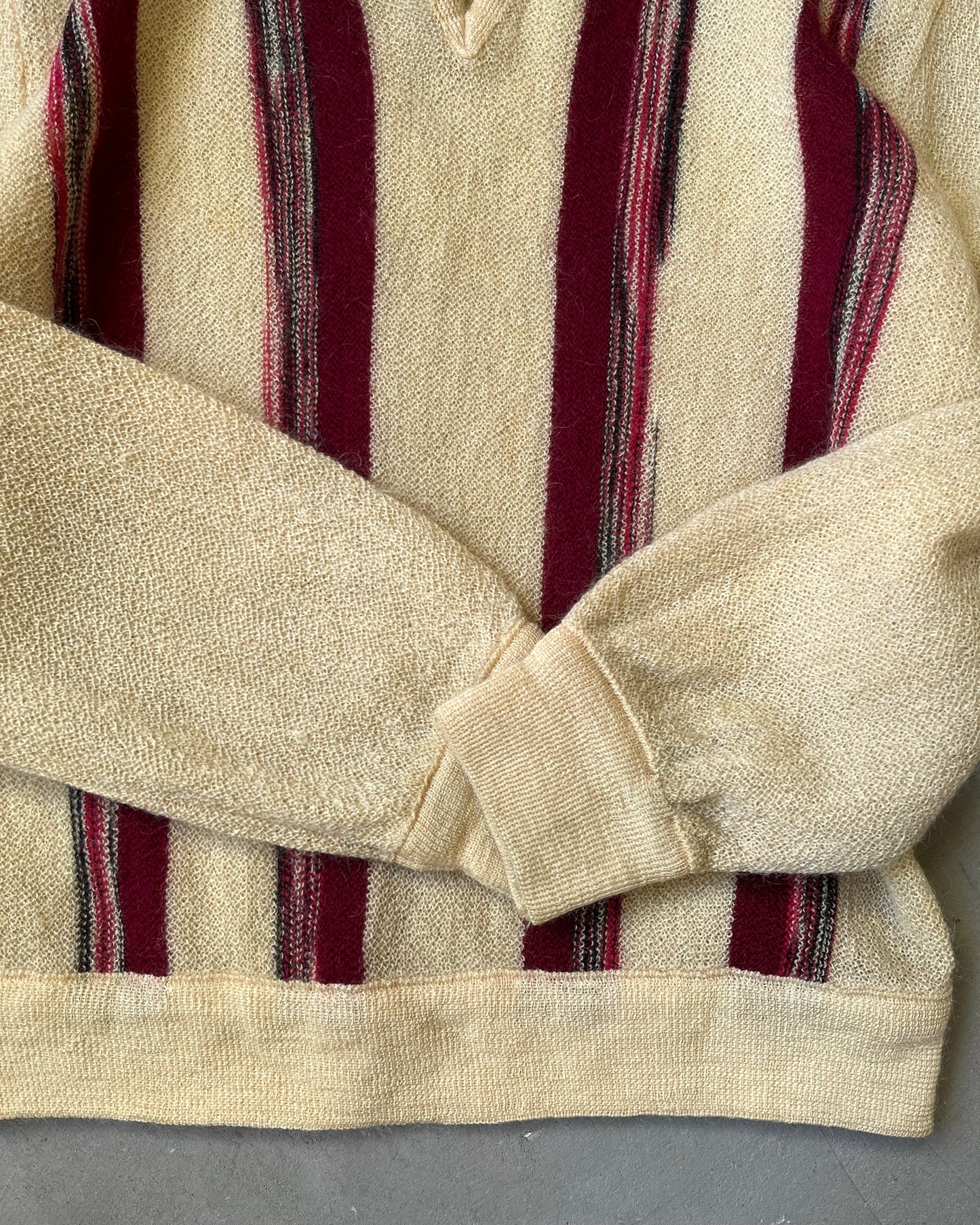 1950s - Cream/Red Wool Collared Sweater - M/L