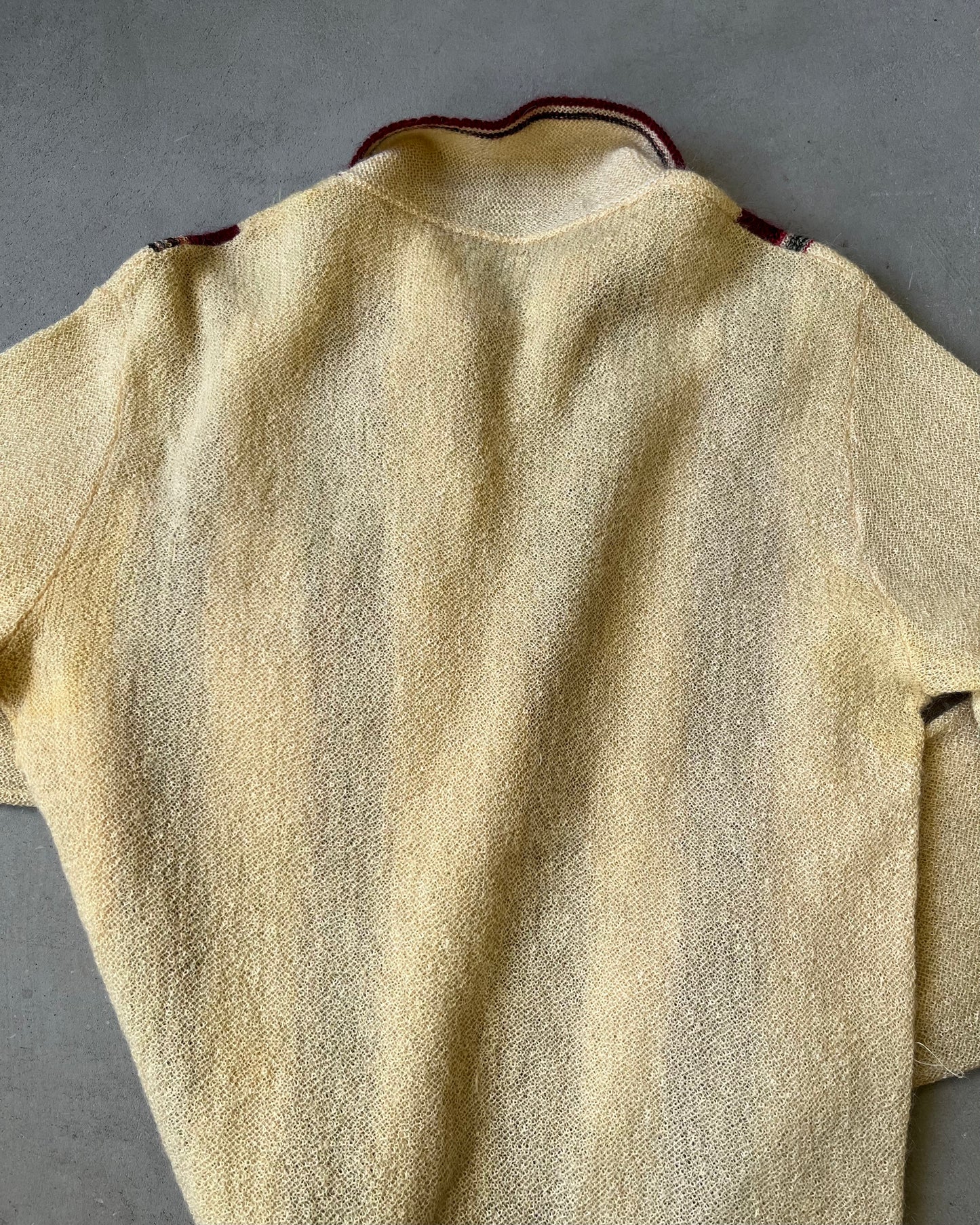 1950s - Cream/Red Wool Collared Sweater - M/L