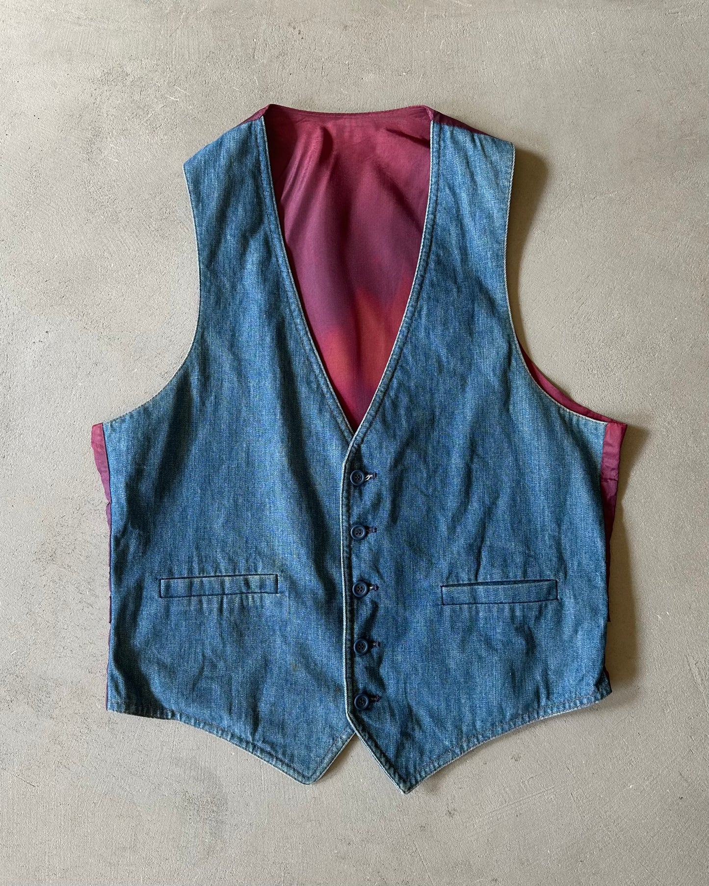 1980s - Faded Burgundy/Denim Vest - S/M