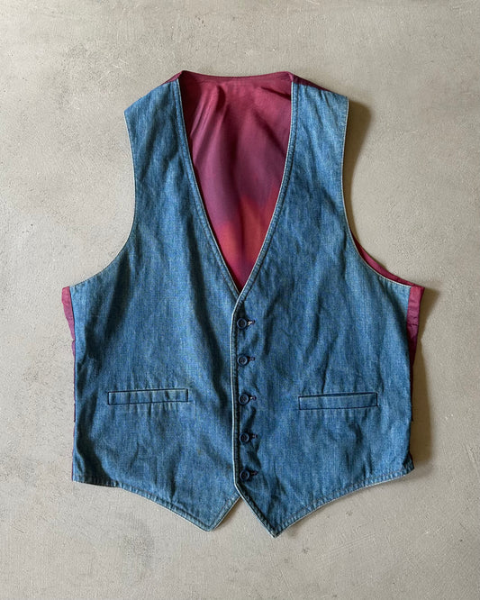 1980s - Faded Burgundy/Denim Vest - S/M