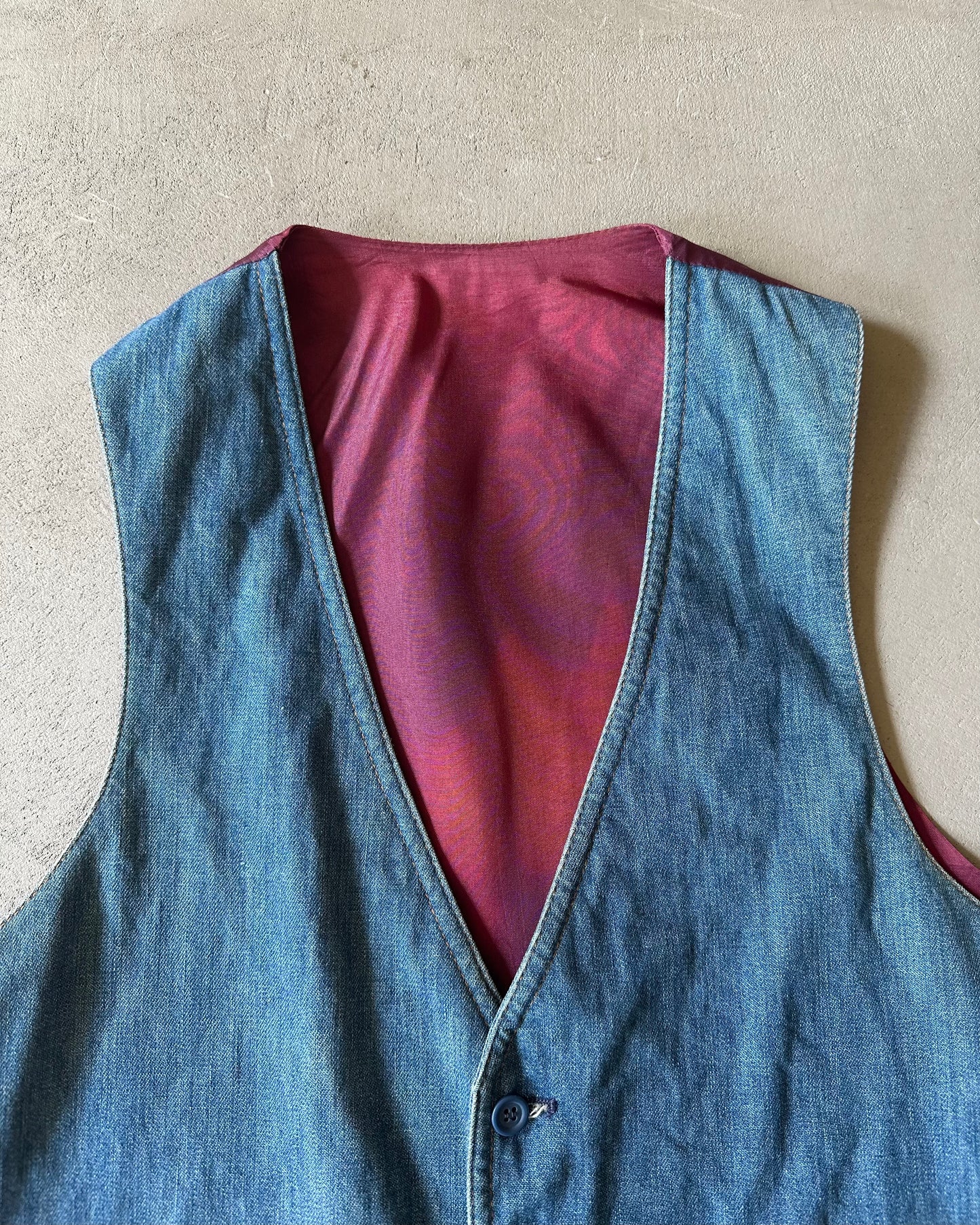 1980s - Faded Burgundy/Denim Vest - S/M