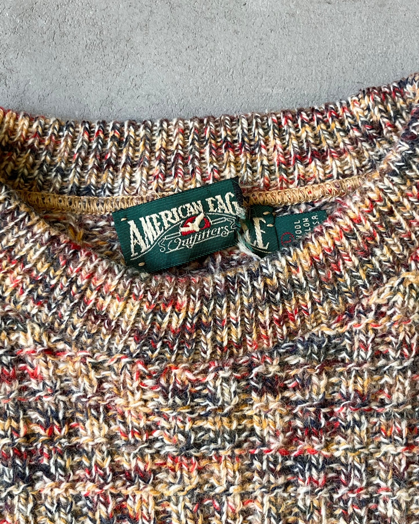 1990s - Oatmeal/Multi American Eagle Fisherman Sweater - L