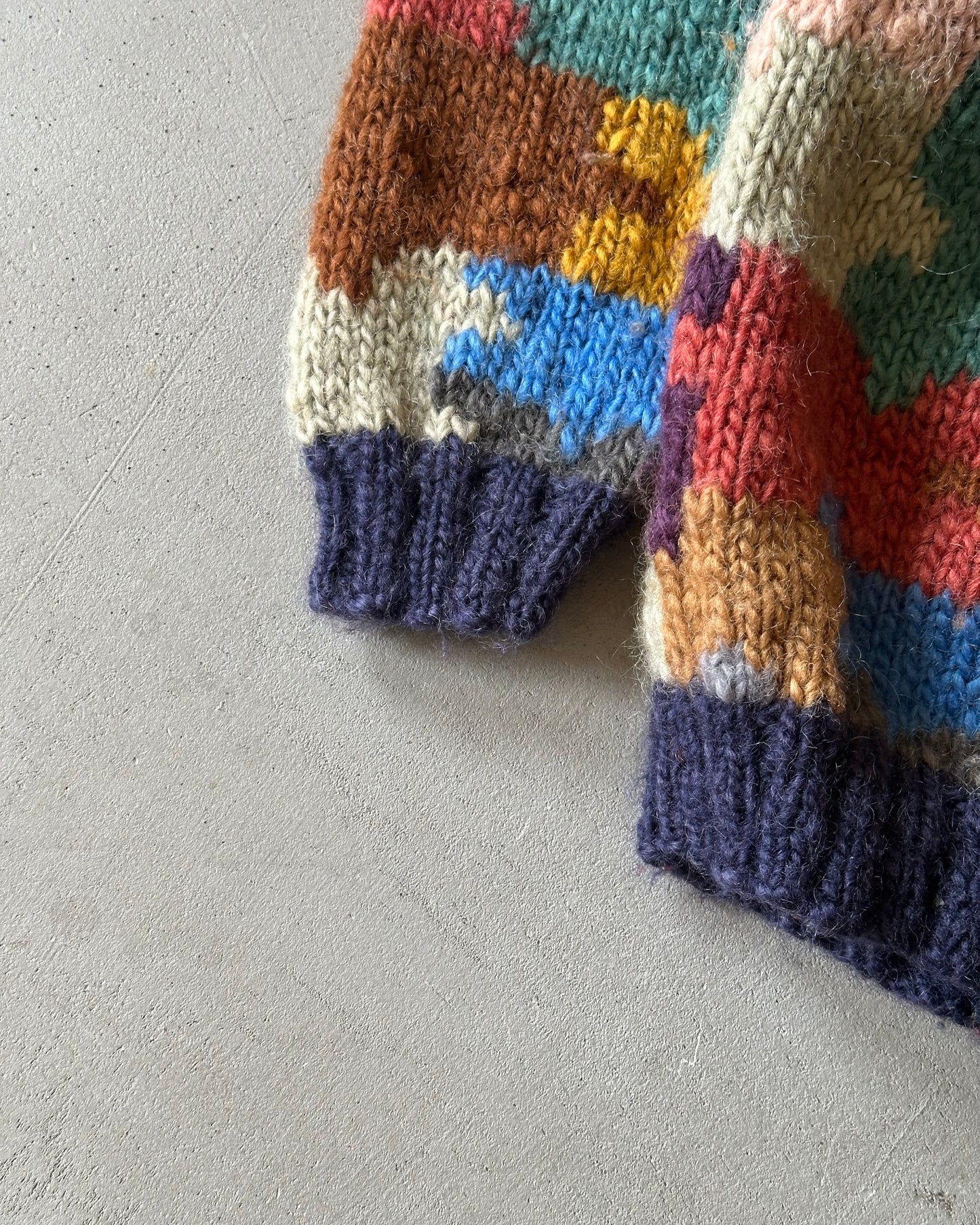 1990s - Navy/Multi Wool Puzzle Cardigan - (W)XL