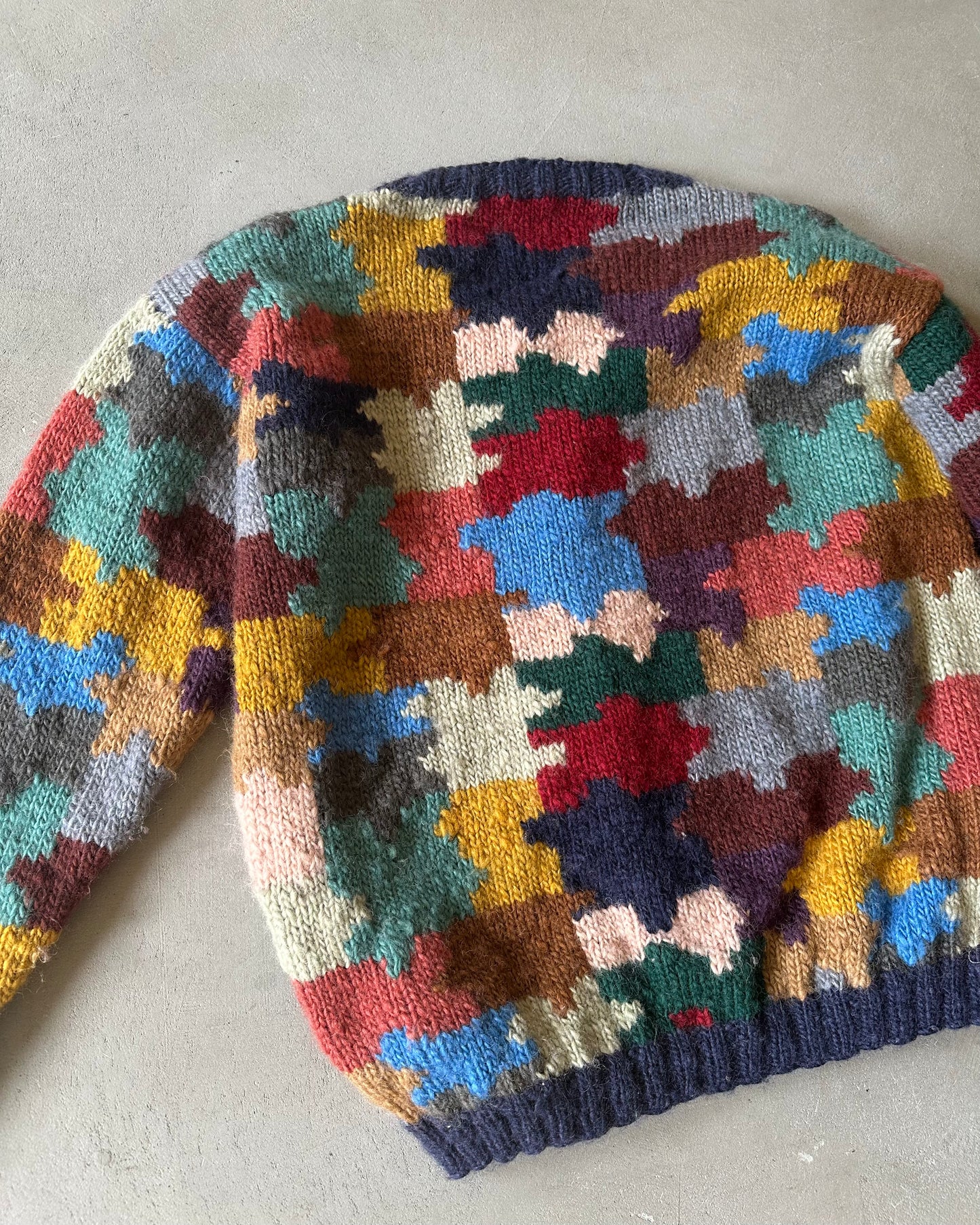 1990s - Navy/Multi Wool Puzzle Cardigan - (W)XL