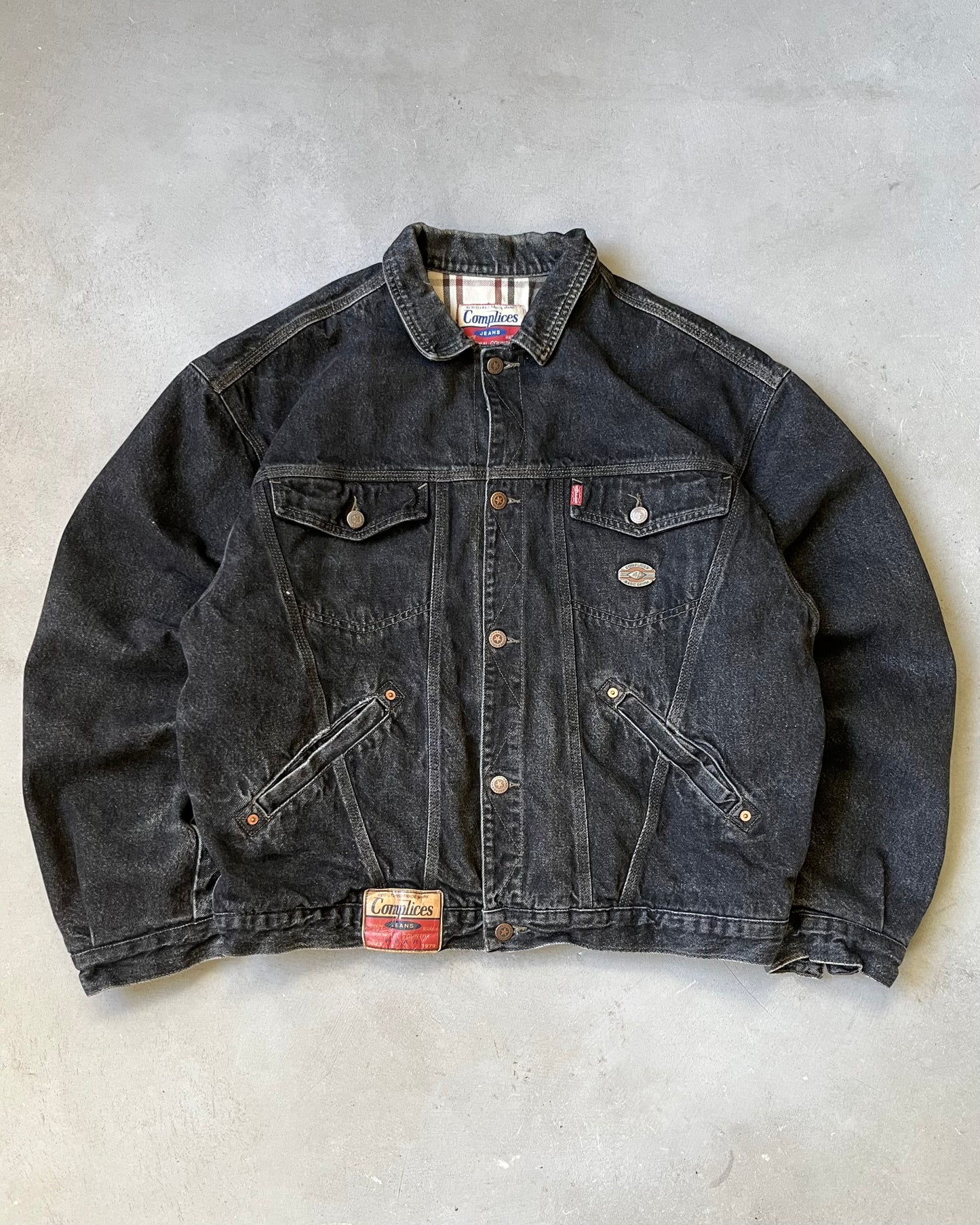 1990s - Black Euro Denim Jacket - XL