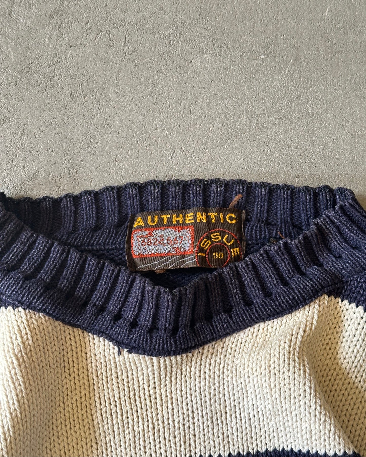 2000s - Navy/Cream Striped Knitted Sweater - L