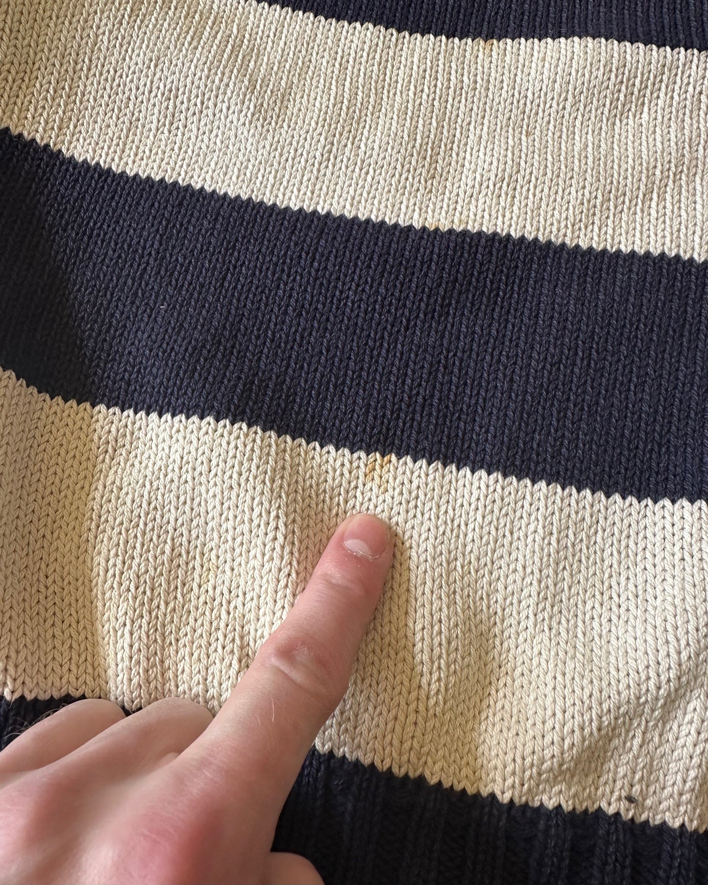 2000s - Navy/Cream Striped Knitted Sweater - L
