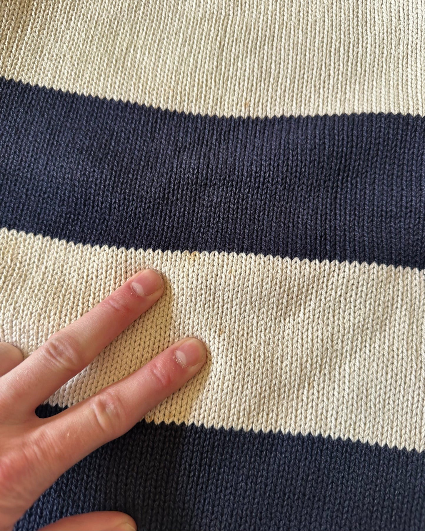 2000s - Navy/Cream Striped Knitted Sweater - L