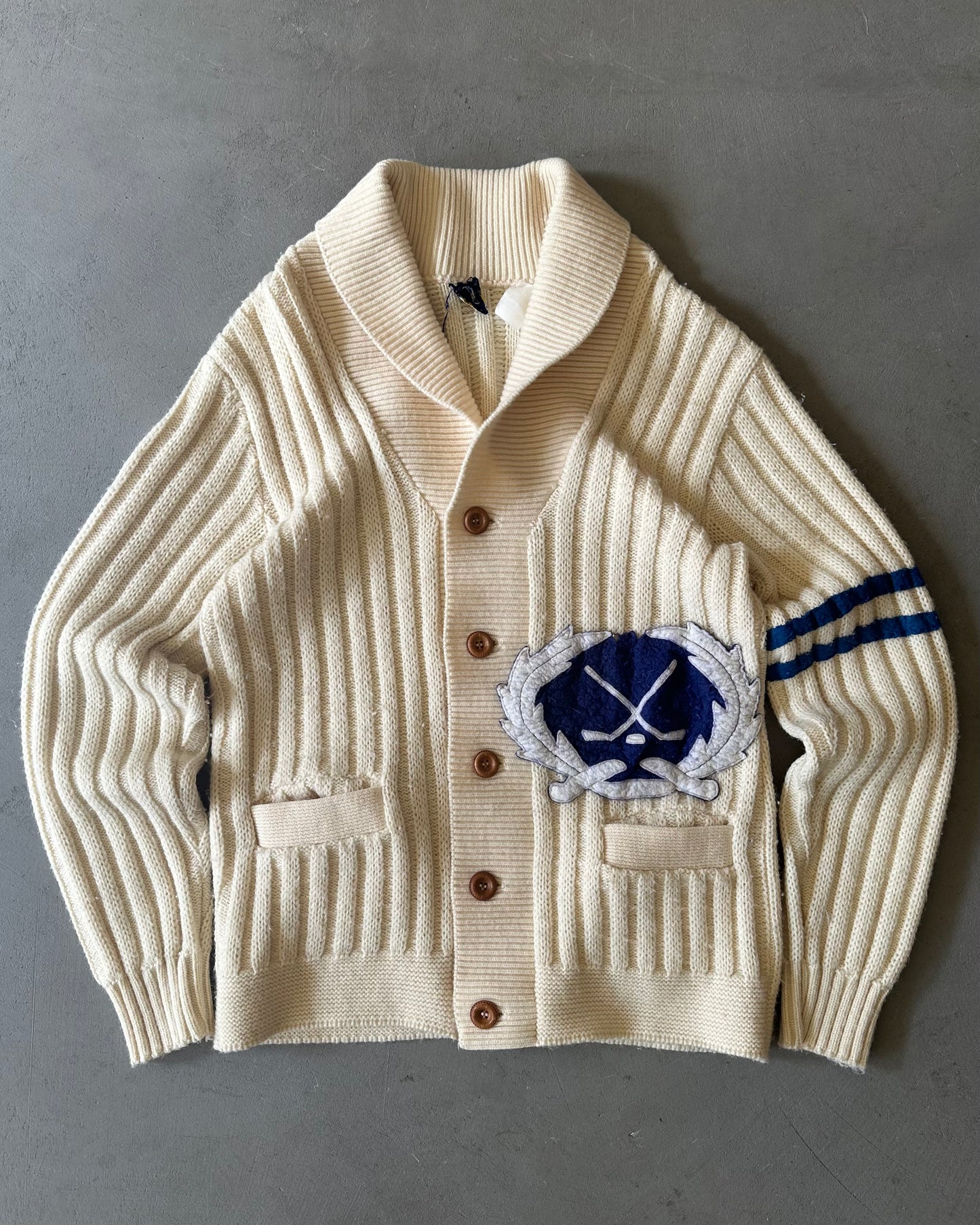 1970s - Cream Prince Bellin Hockey Cardigan - M