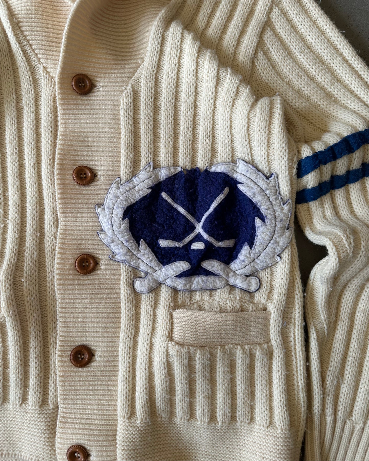 1970s - Cream Prince Bellin Hockey Cardigan - M