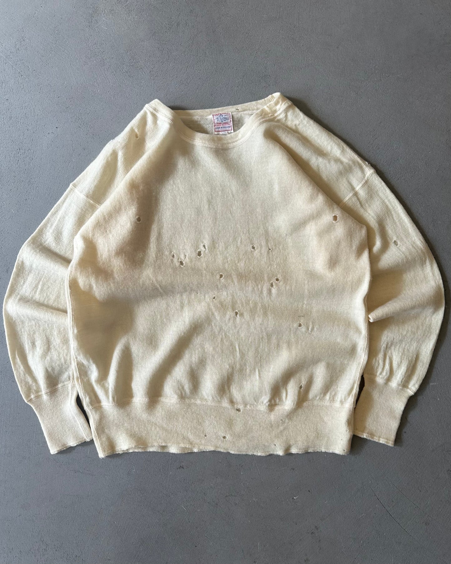 1960s - Trashed Cream Longsleeve Wool Undershirt - S